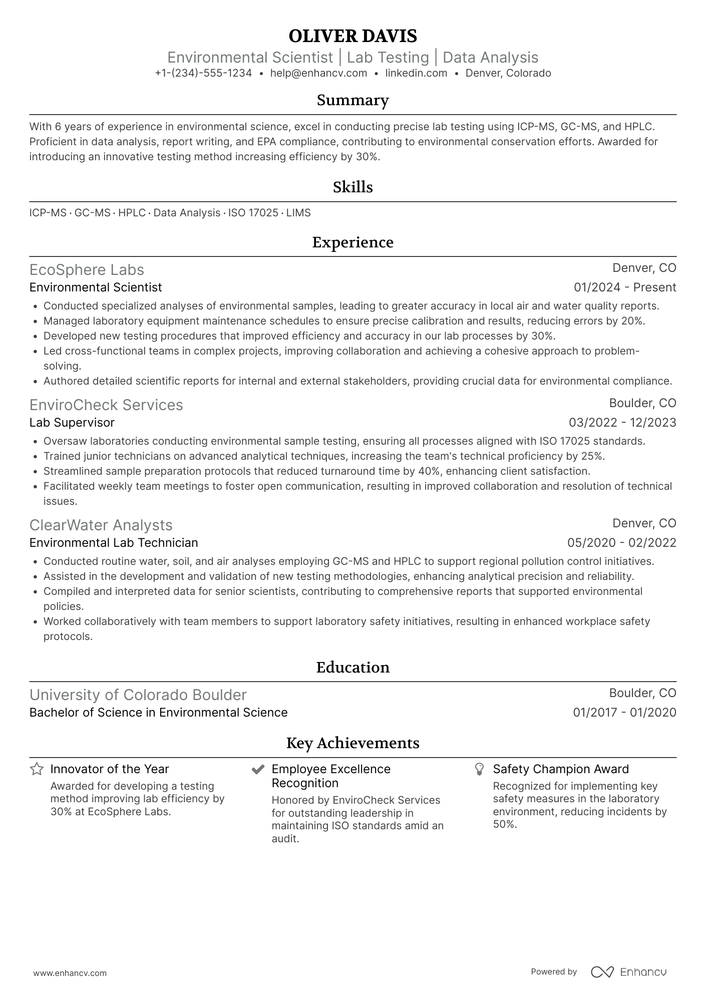 Environmental Lab Technician Resume Example