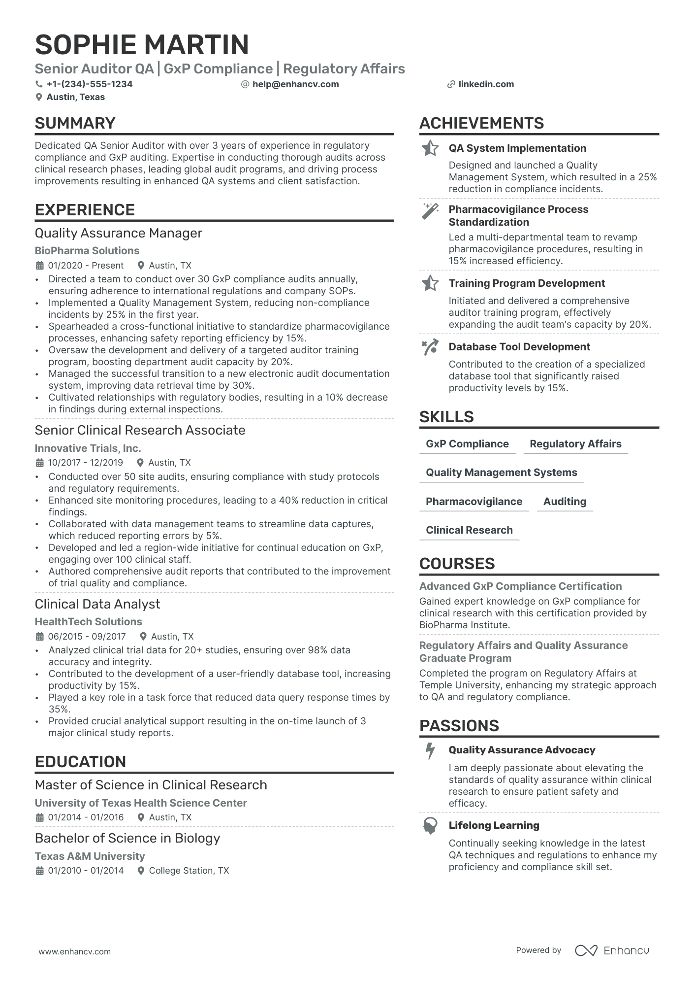 Quality Assurance Auditor Resume Example