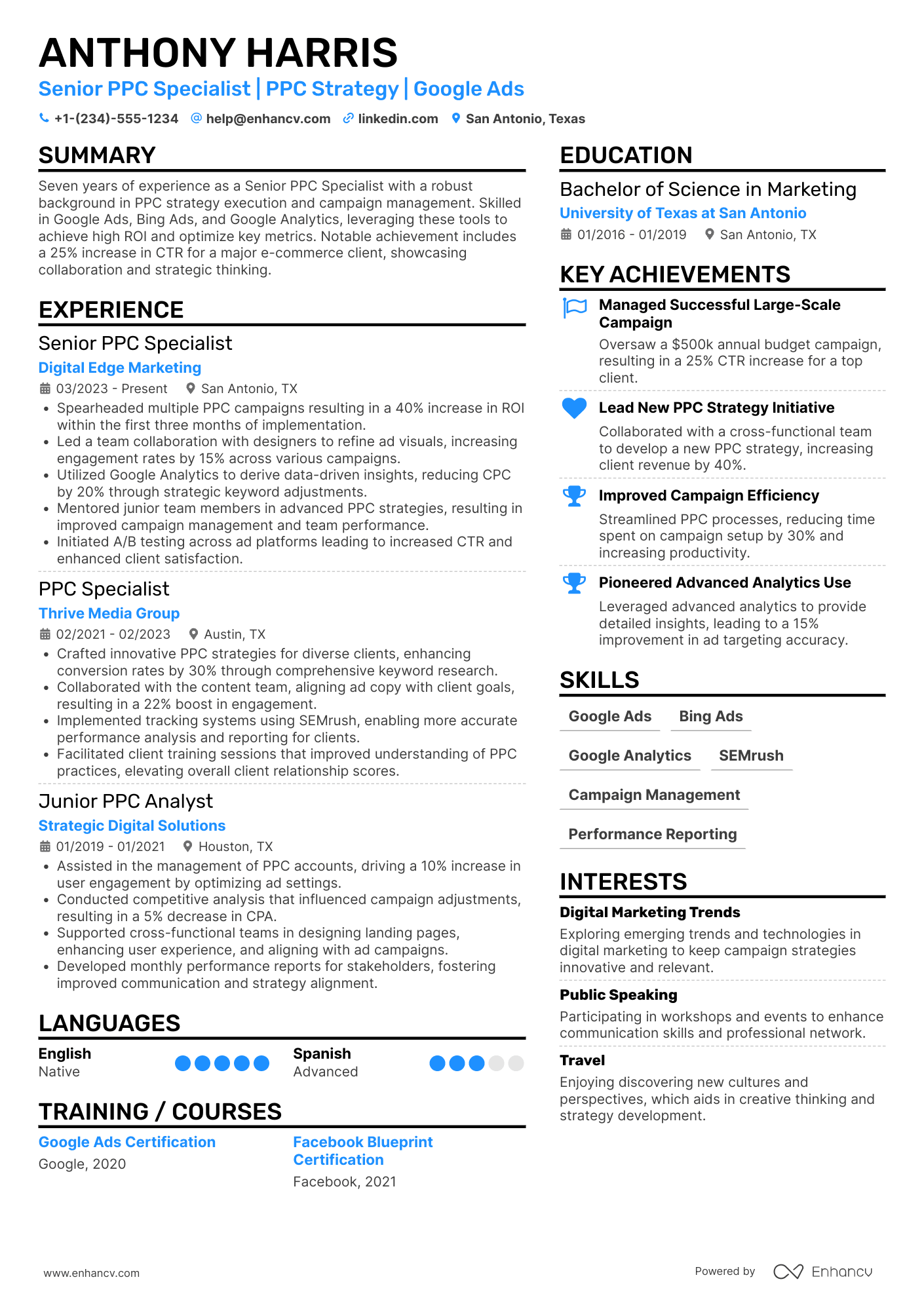 Senior PPC Specialist Resume Example