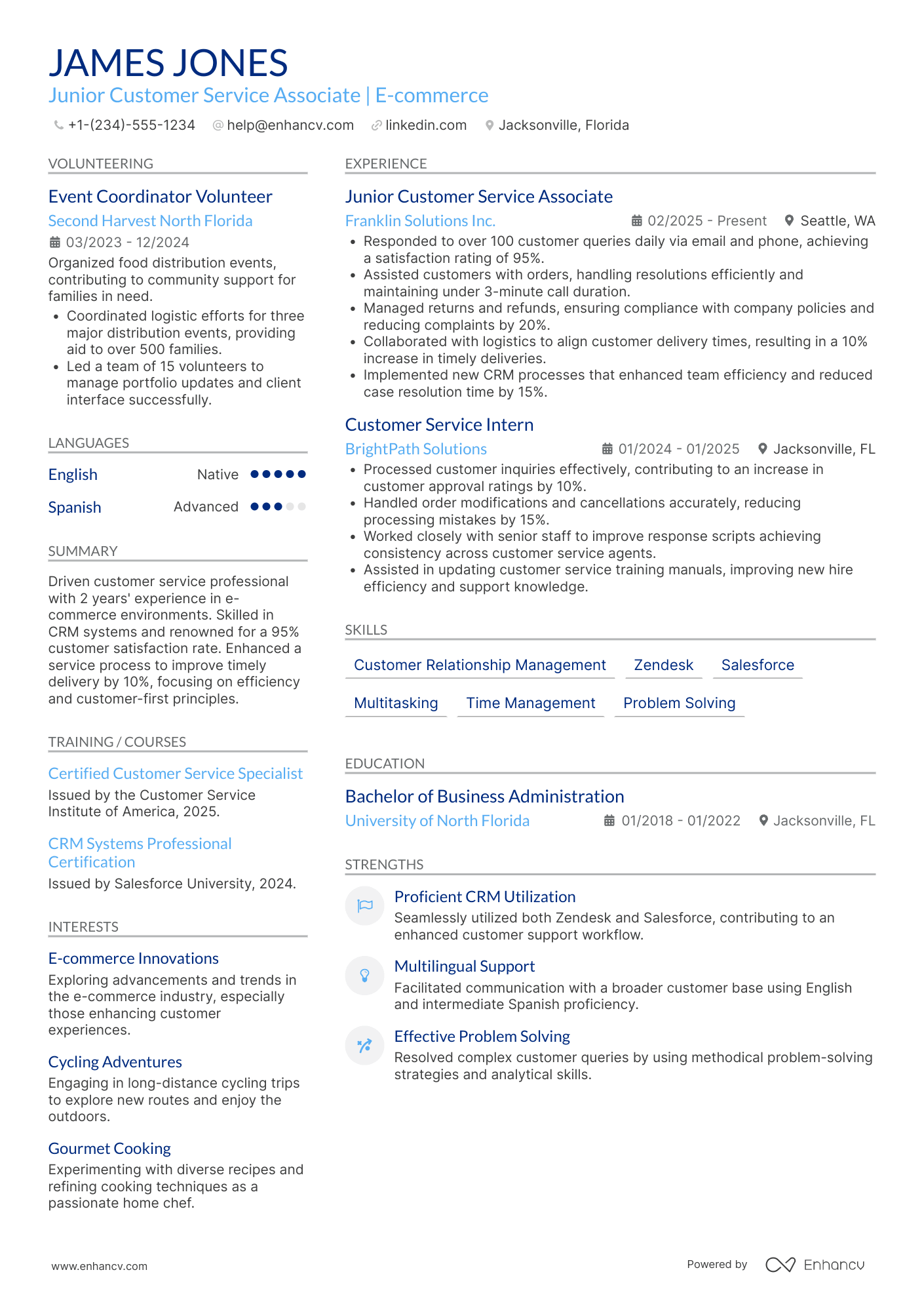 Amazon Customer Service Associate Resume Example