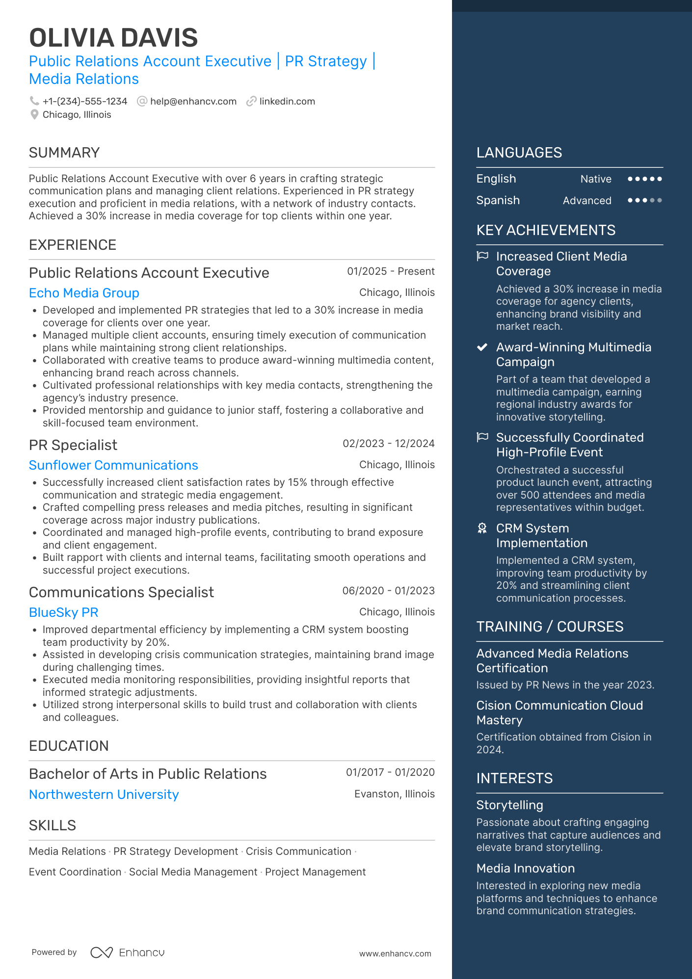 Public Relations Account Executive Resume Example