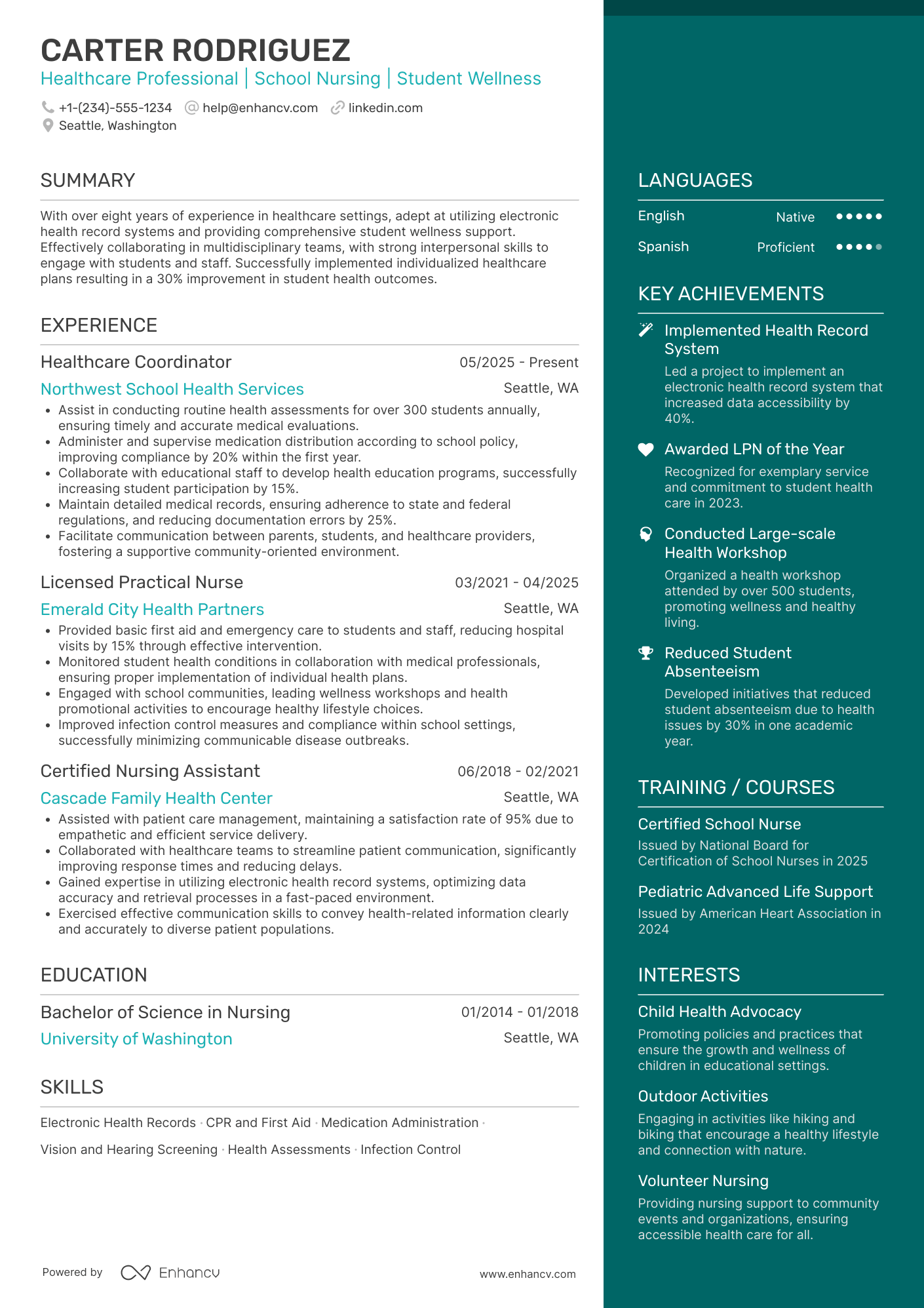 Assistant School Nurse Resume Example