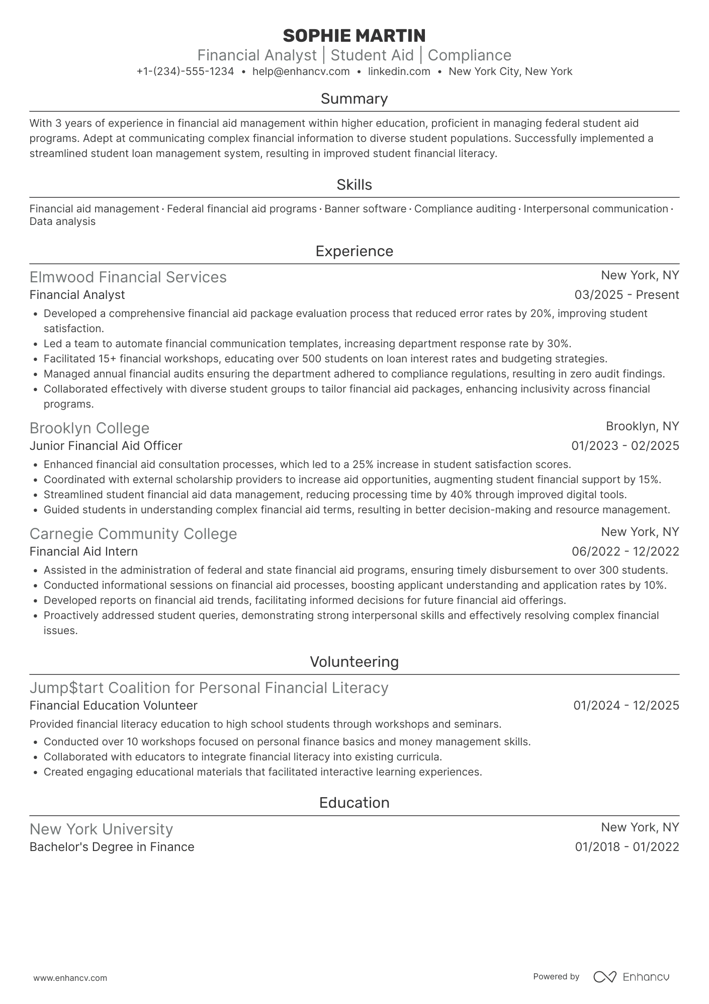 Law School Financial Aid Officer Resume Example