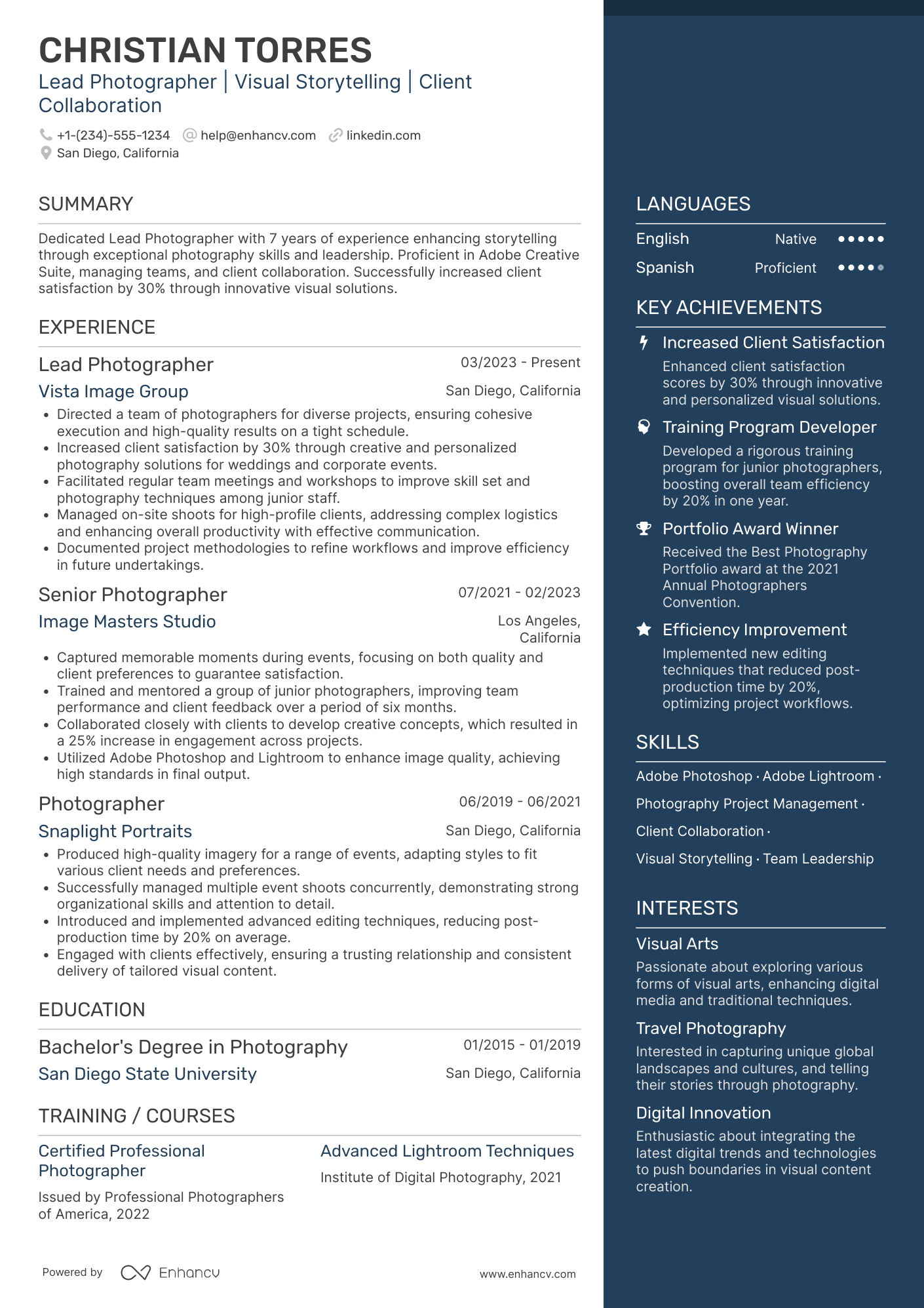 Lead Photographer Resume Example