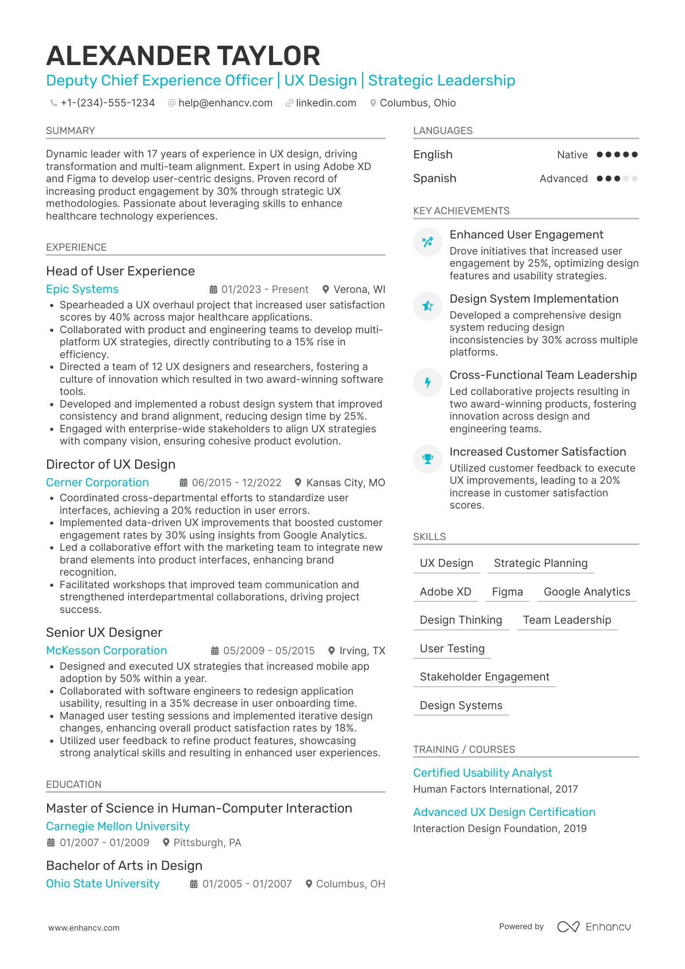Deputy Chief Experience Officer Resume Example