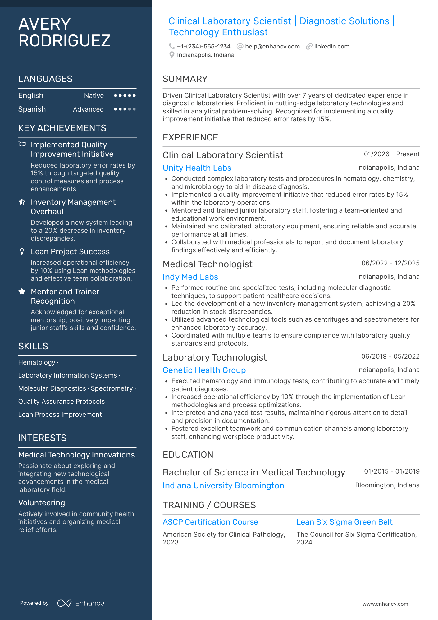 Clinical Laboratory Scientist Resume Example