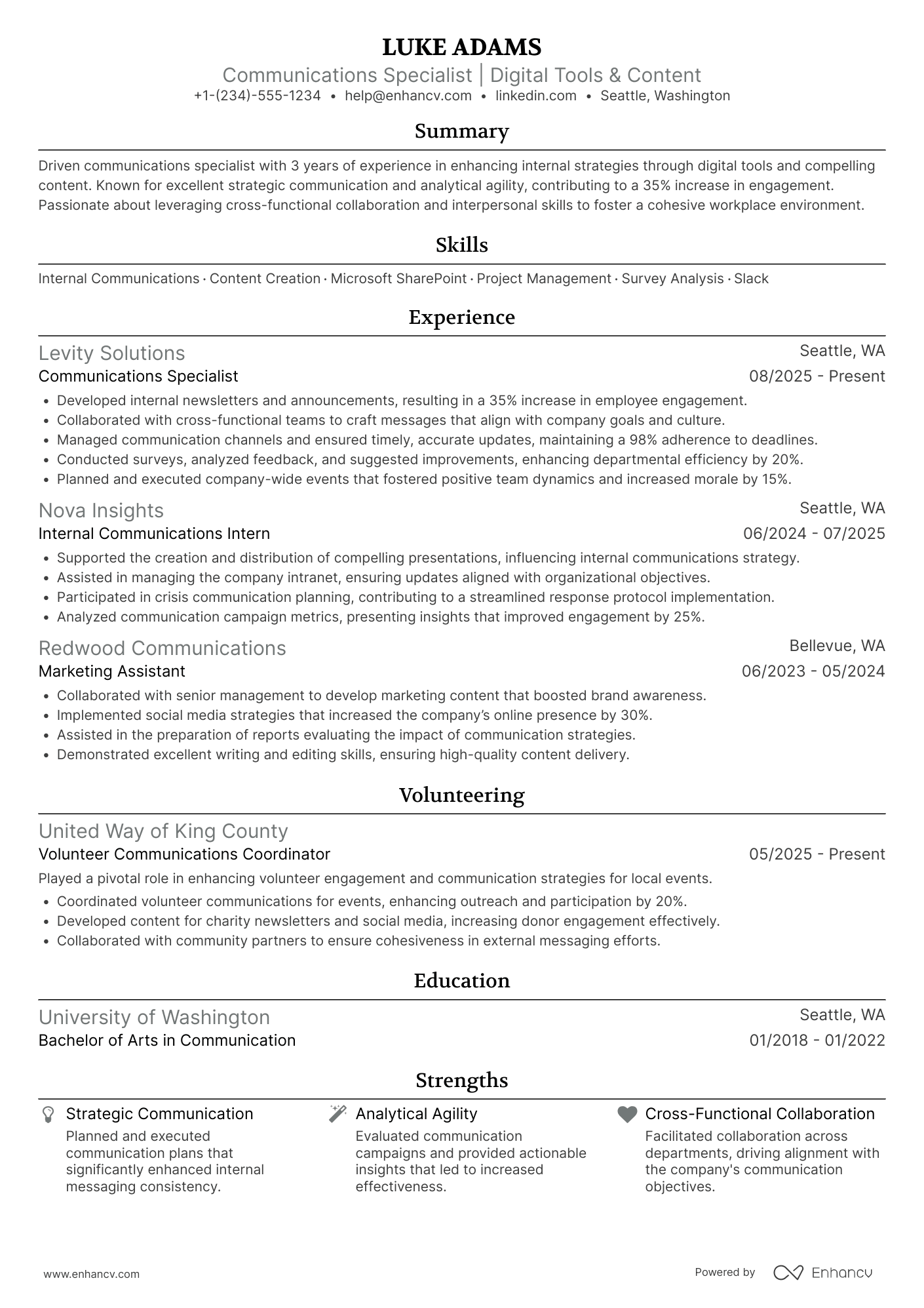 Mid Level Internal Communications Associate Resume Example