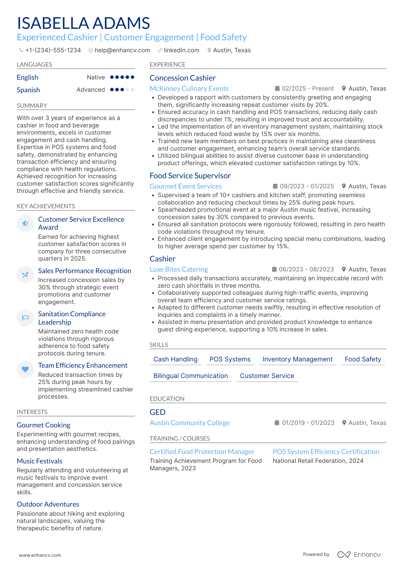 Concession Cashier Resume Example