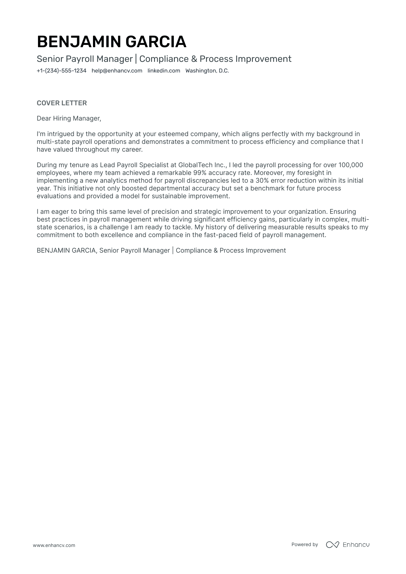 Payroll Manager Resume Example