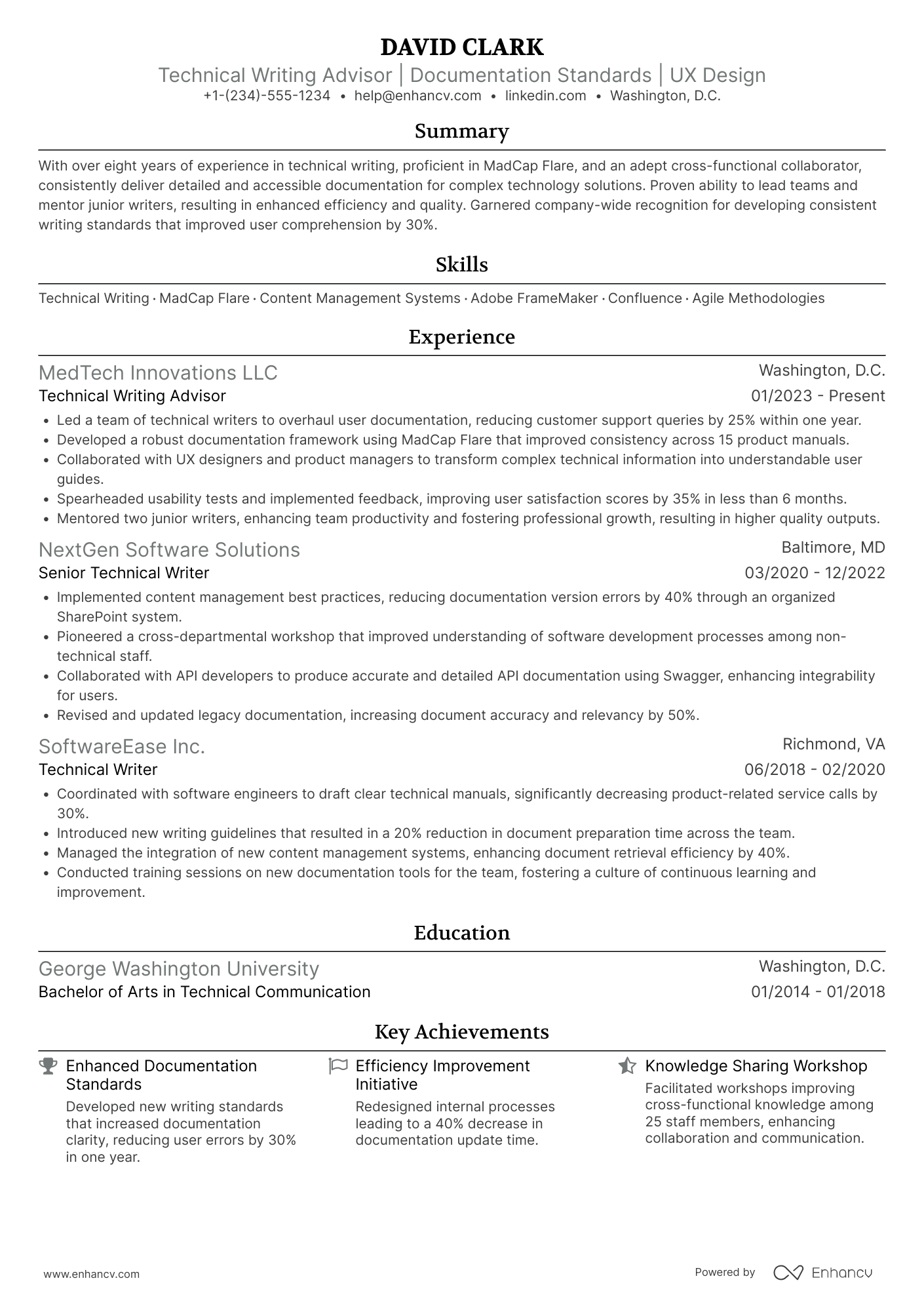 Technical Writing Advisor Resume Example