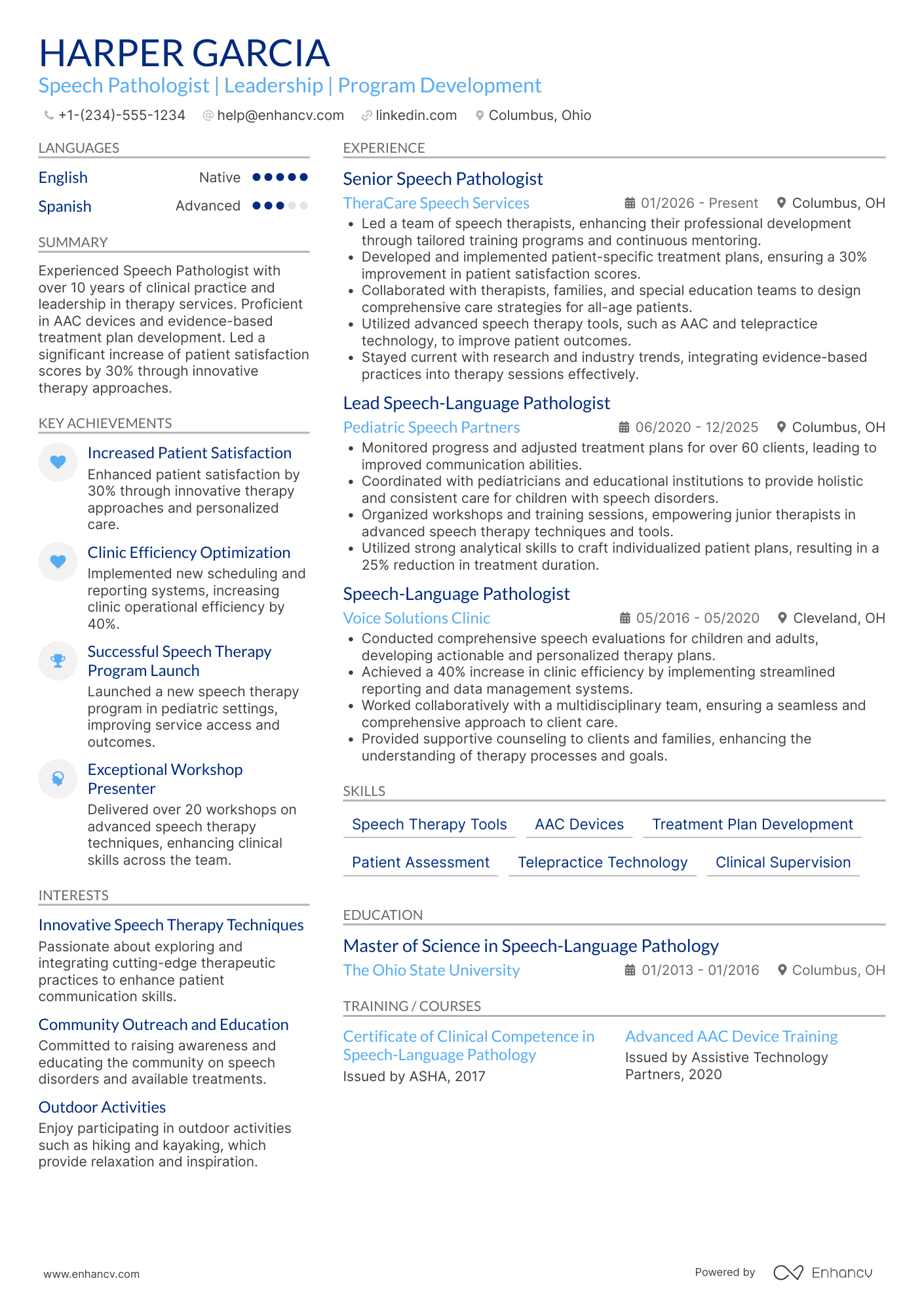 Supervising Speech Pathologist Resume Example