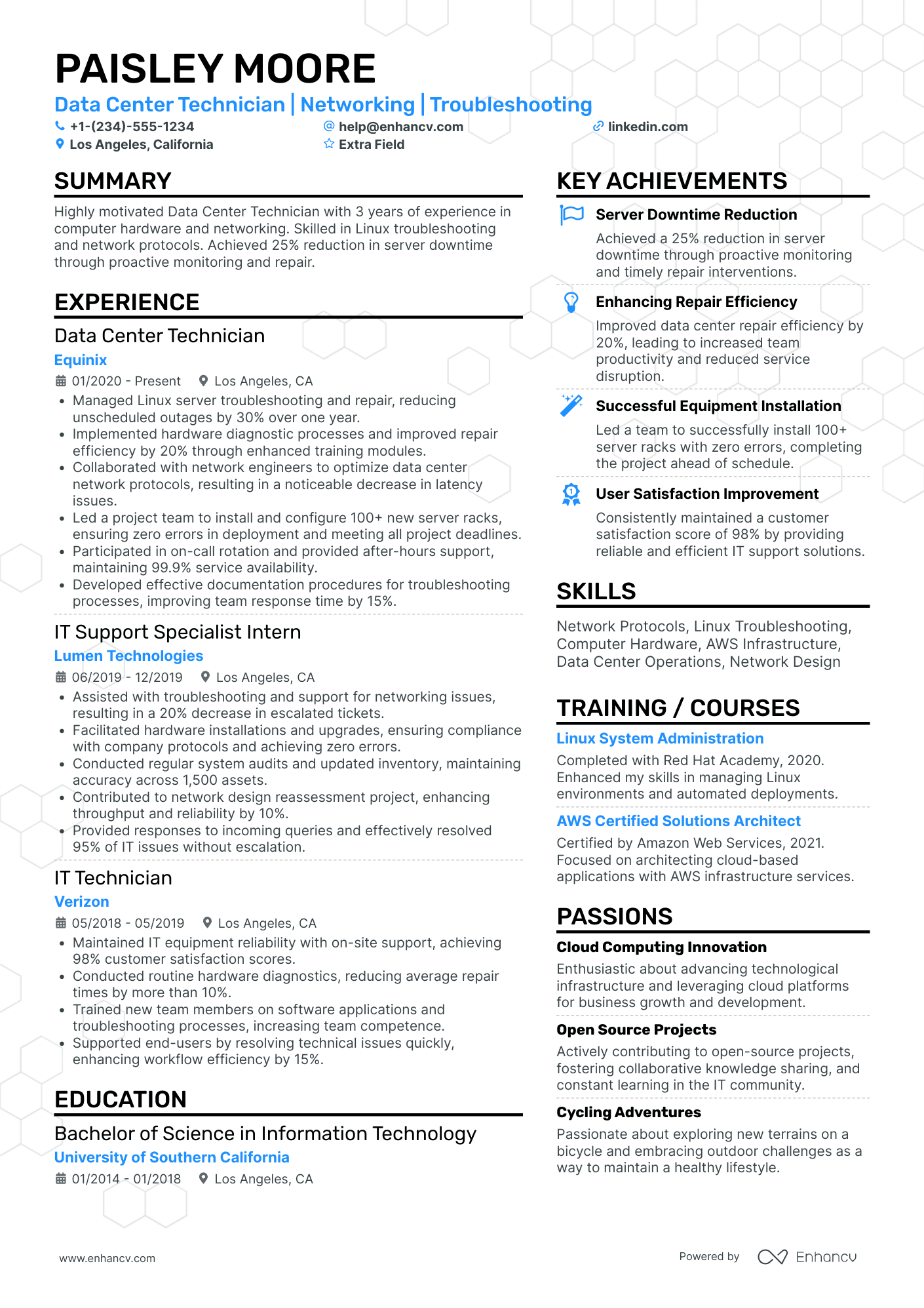 Junior Data Center Technician Resume Example