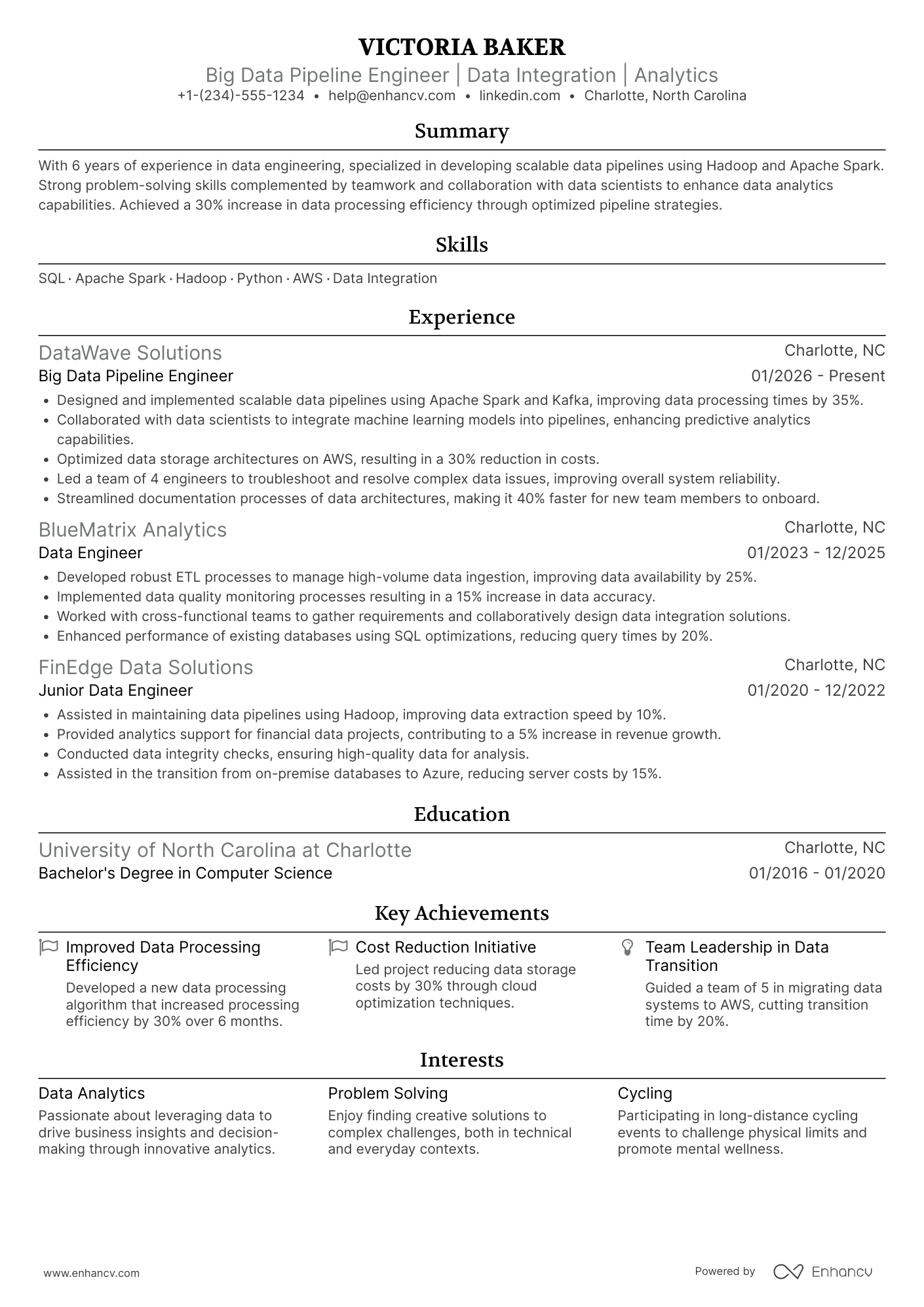 Big Data Pipeline Engineer Resume Example