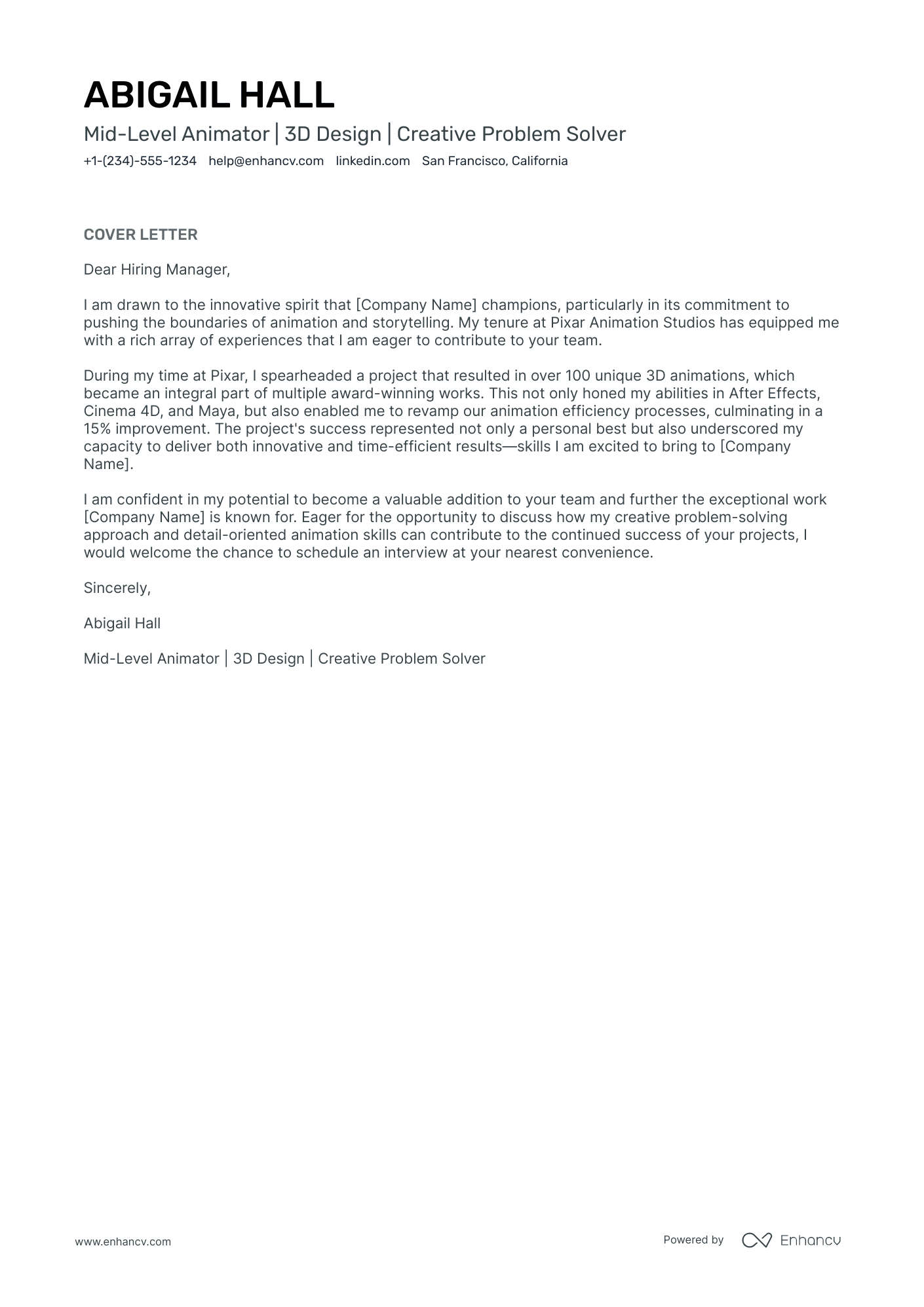 2D Animator Resume Example