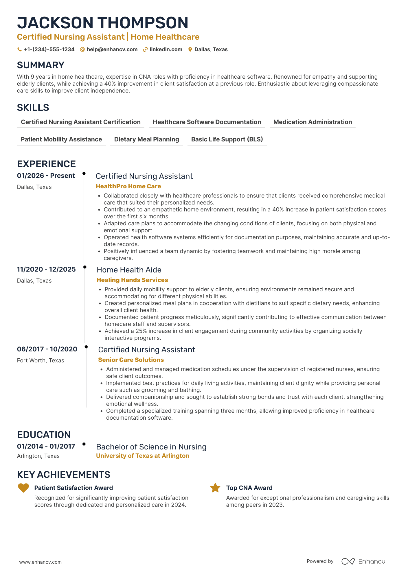 Home Health Nursing Assistant Resume Example
