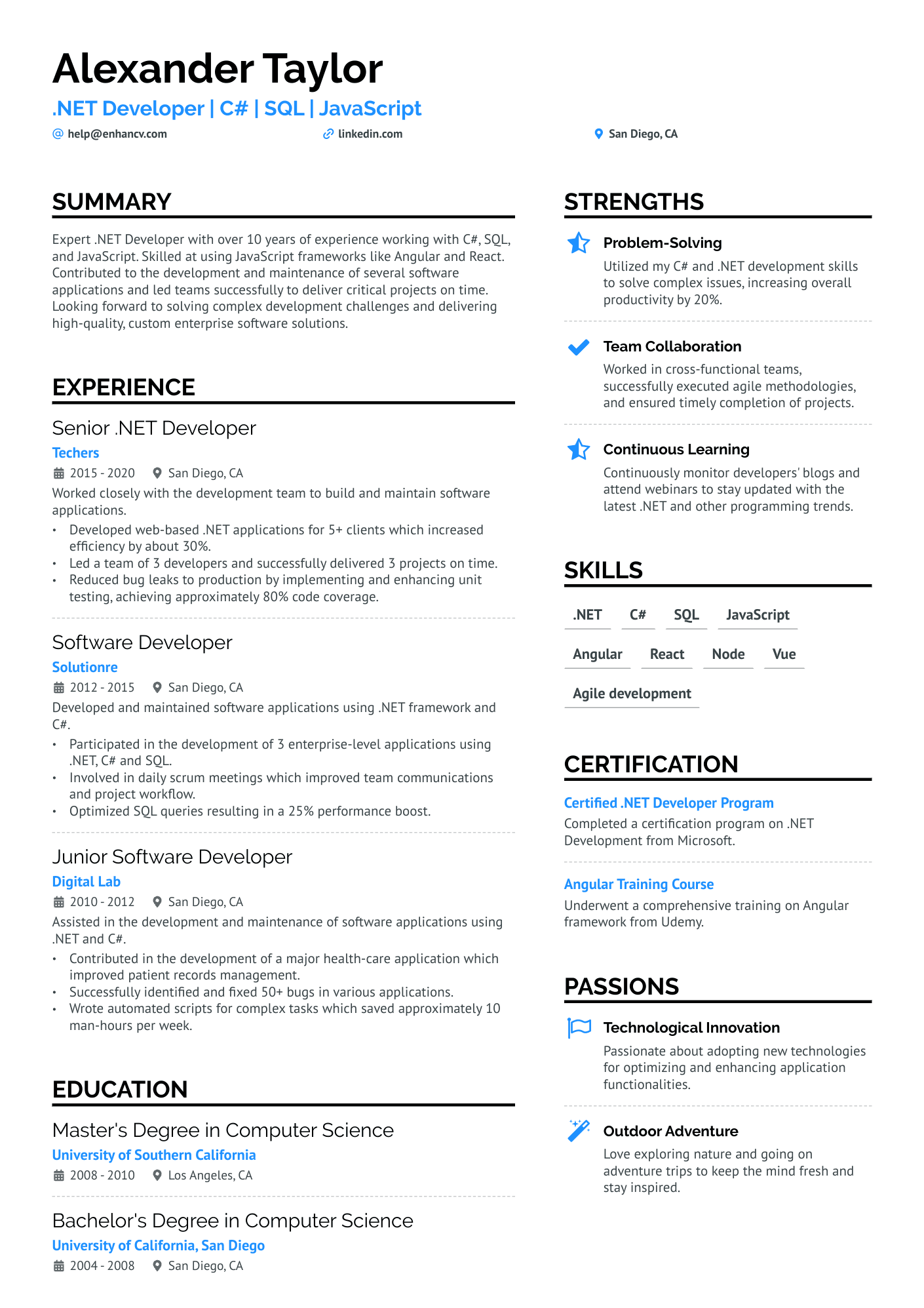 Full Stack .Net Developer Resume Resume Example