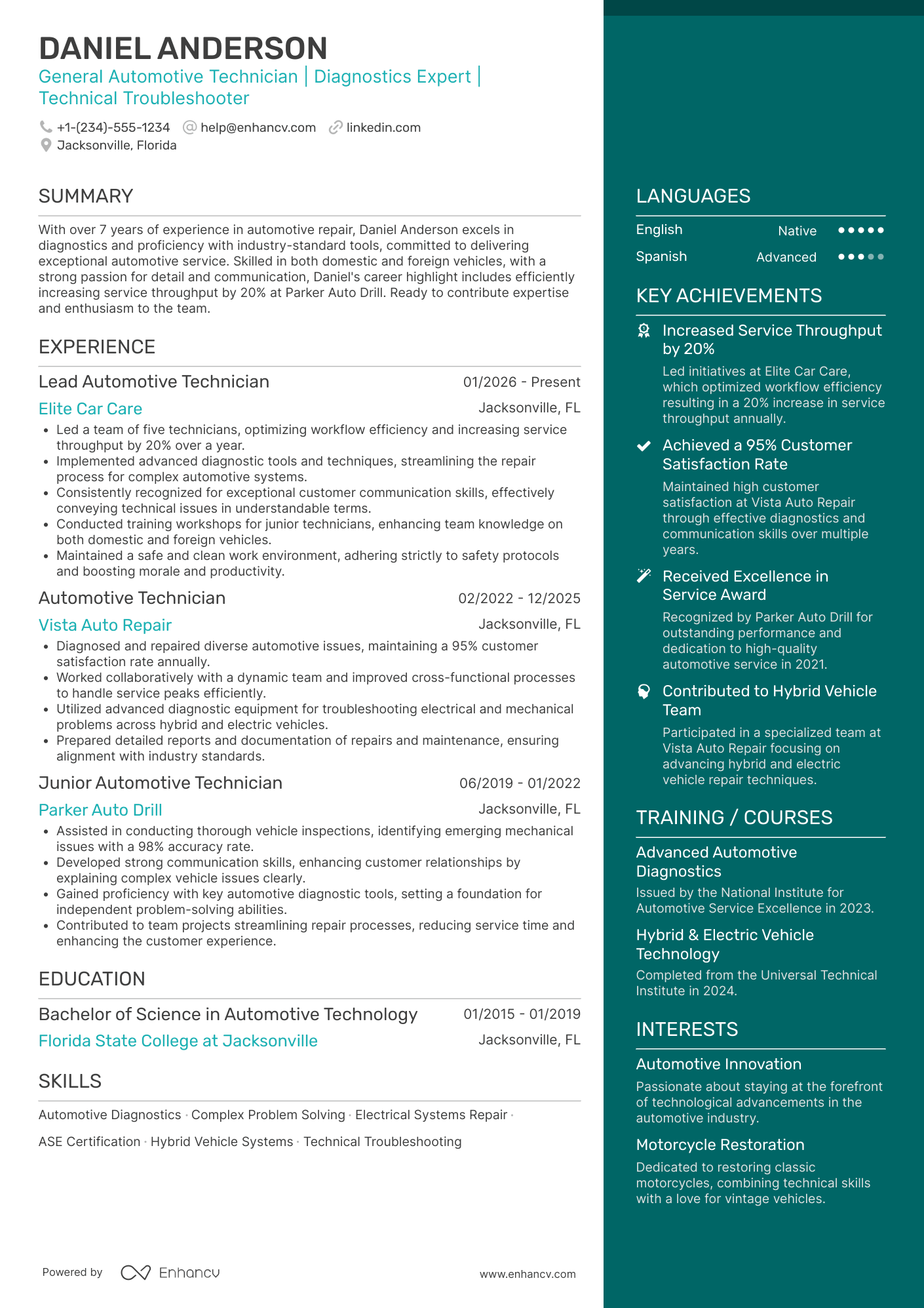 General Automotive Technician Resume Example