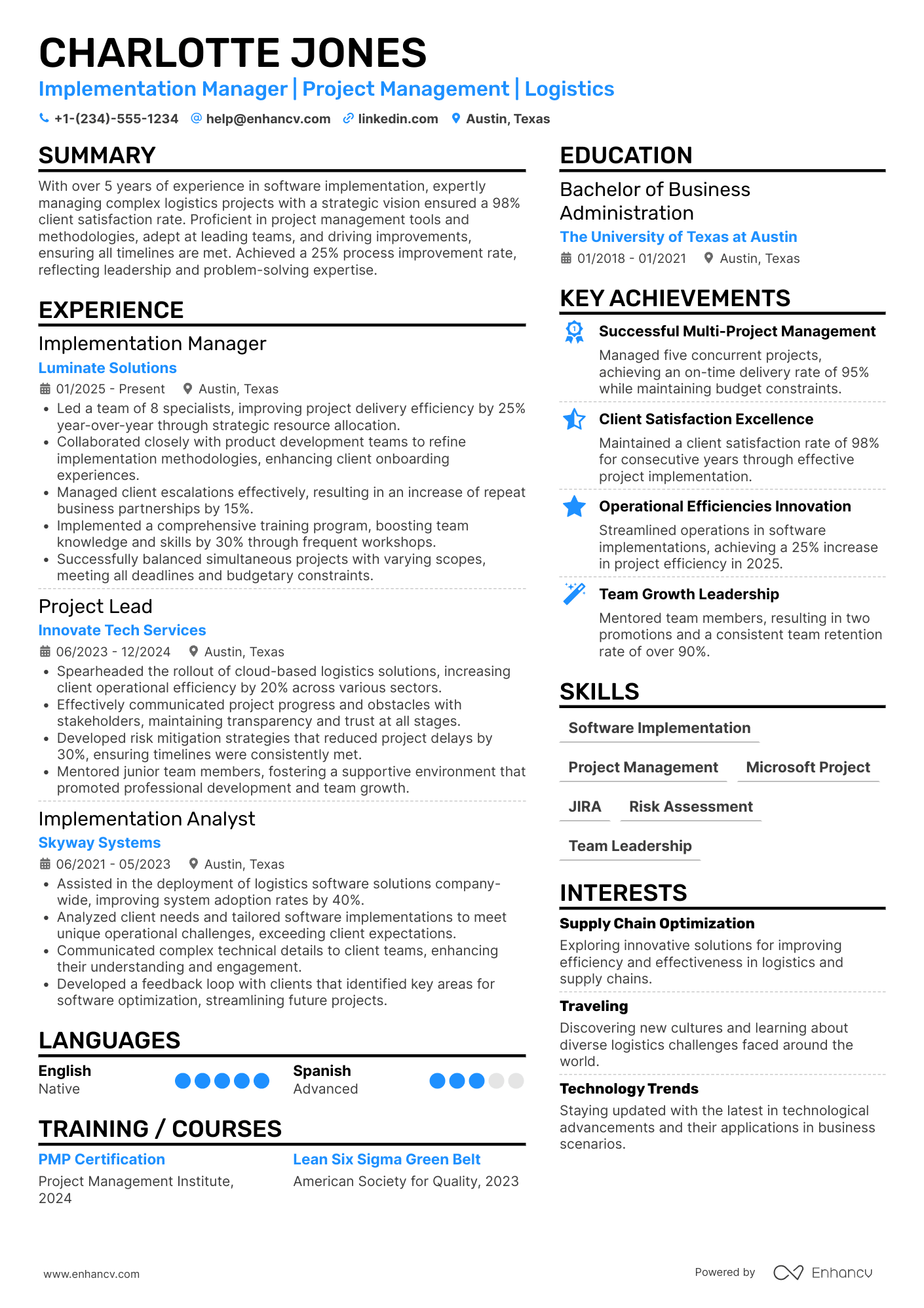 Senior Implementation Manager Resume Example