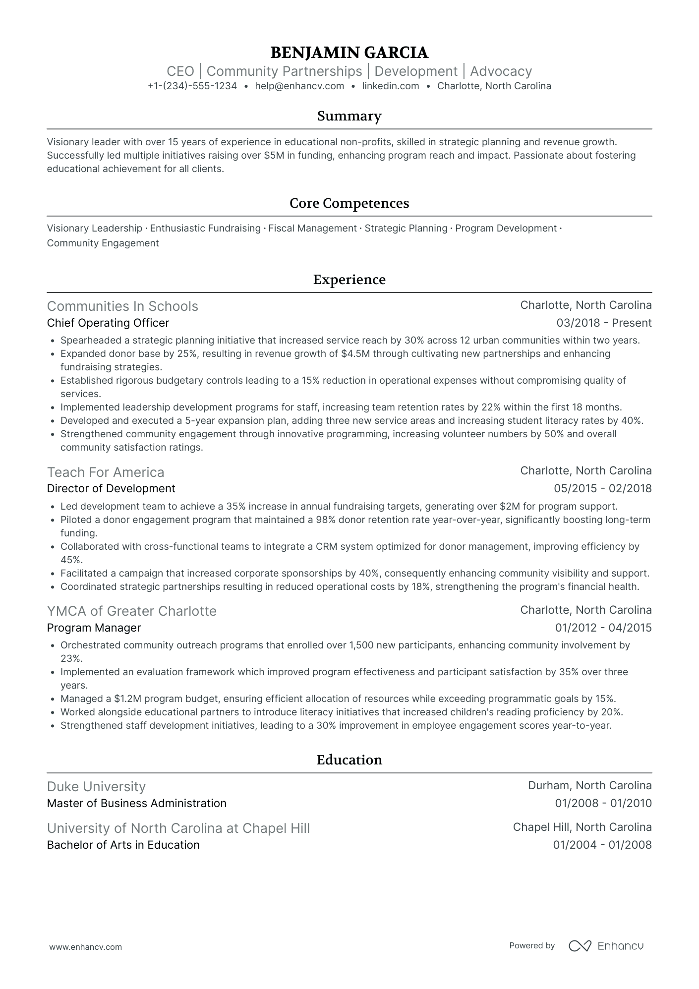 Chief Executive Officer in Non Profit Resume Example
