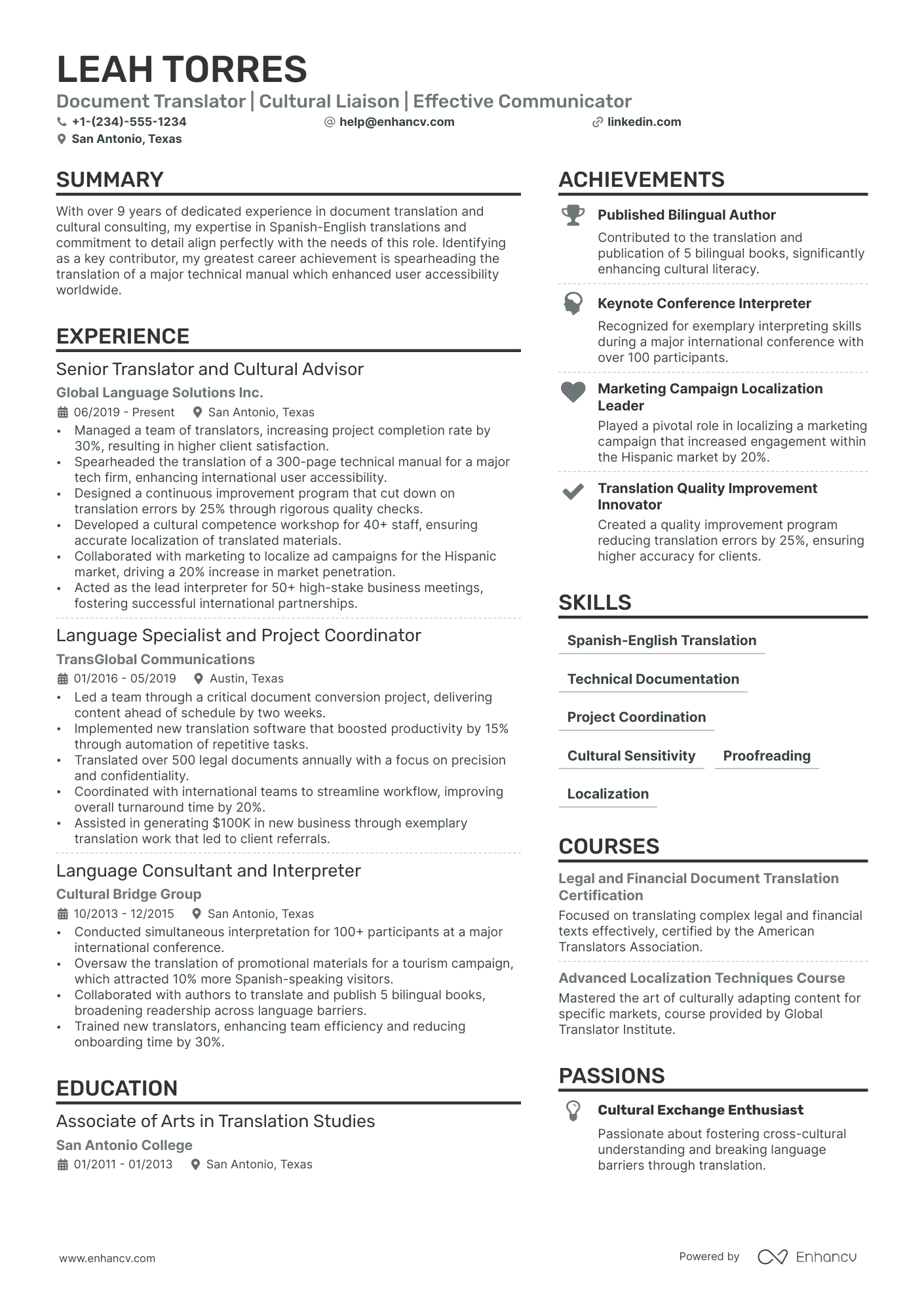 Spanish Translator Resume Example