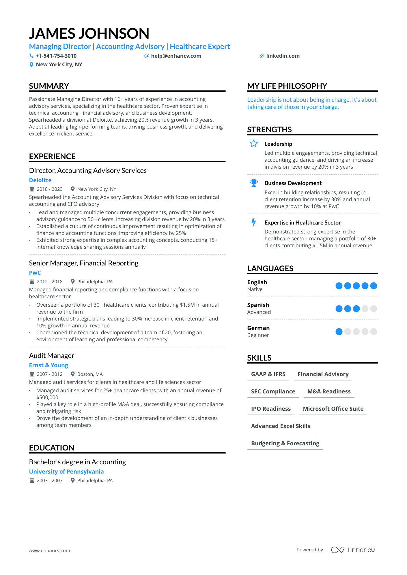 Managing Director Resume Example