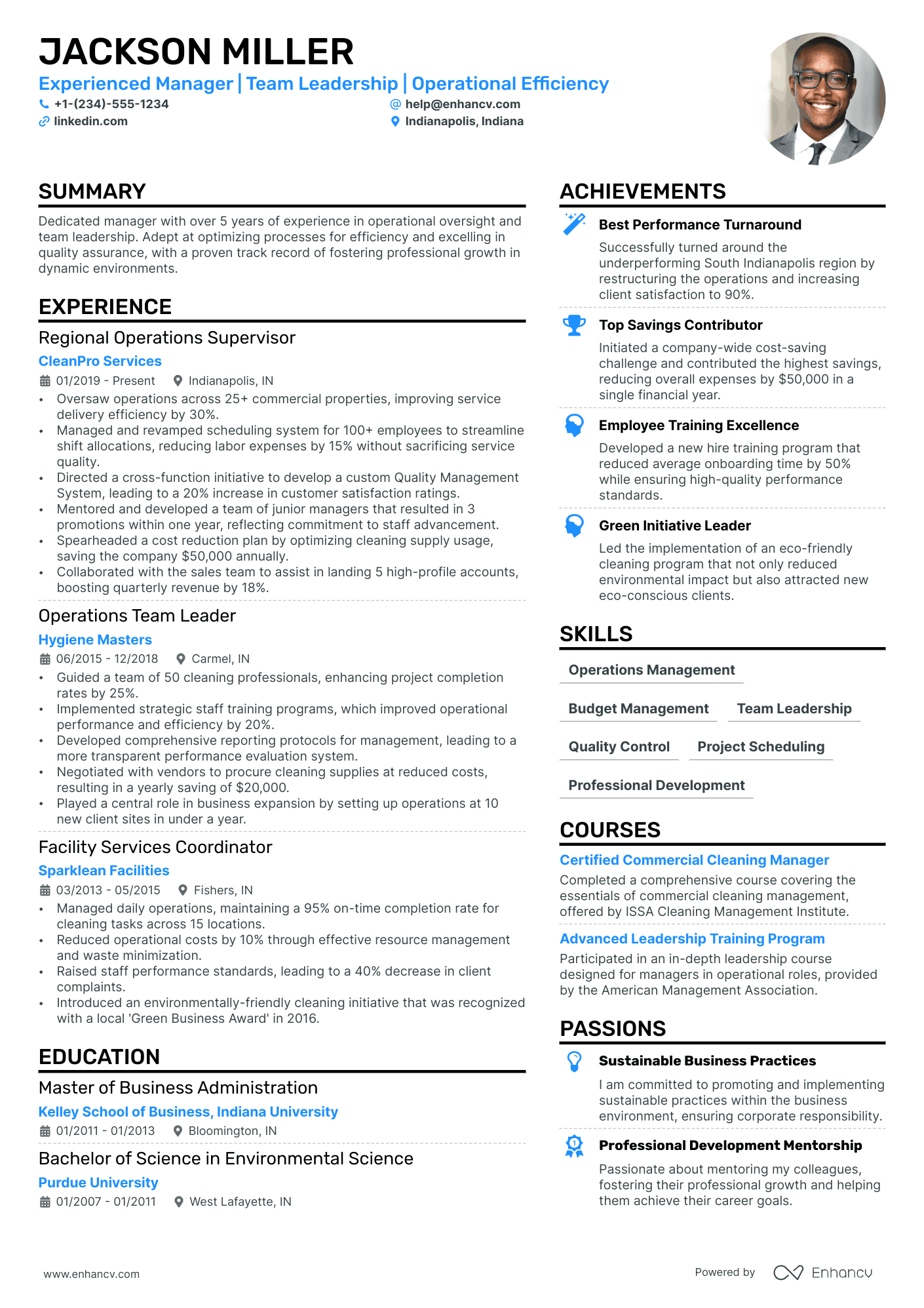 Cleaning Manager Resume Example