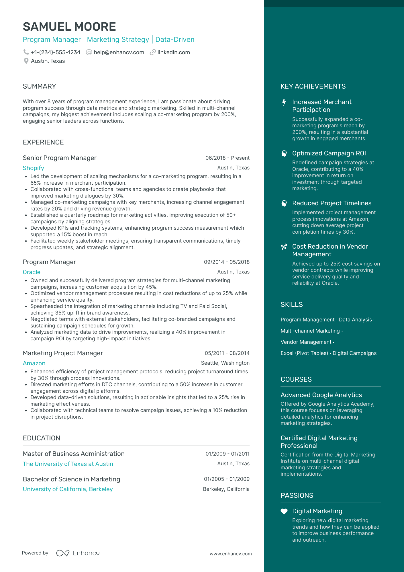 Marketing Program Manager Resume Example