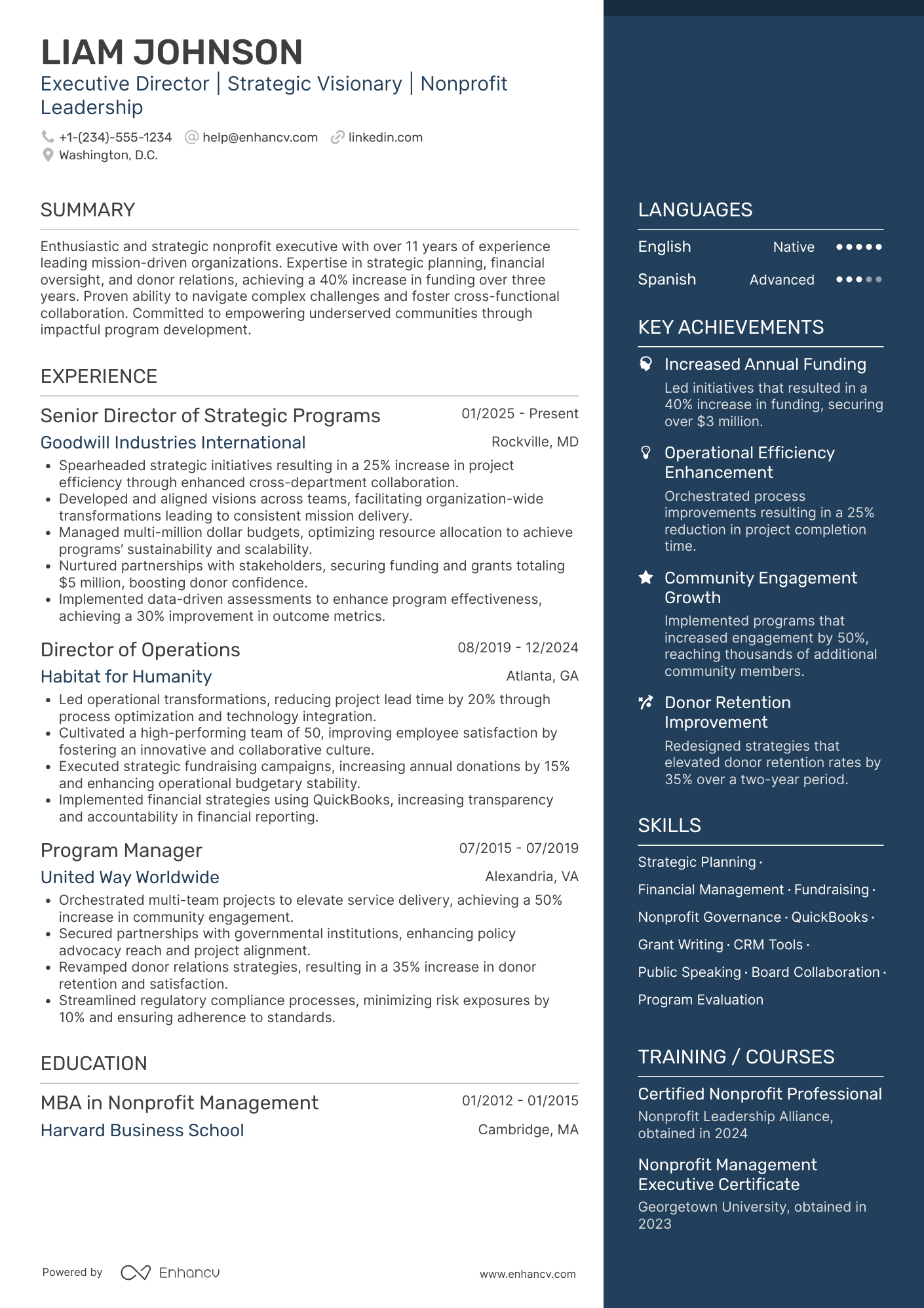 MBA Nonprofit Executive Director Resume Example