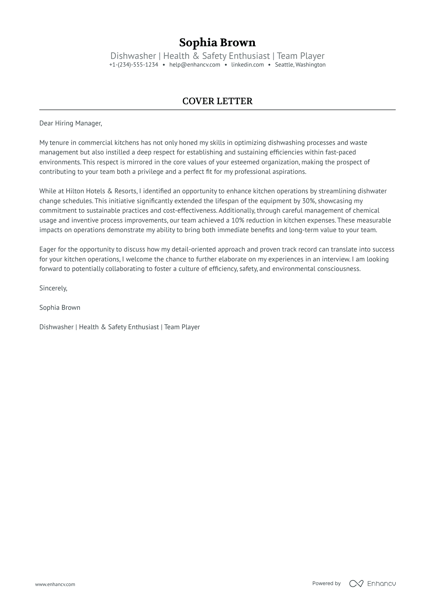 Dishwasher Resume Example