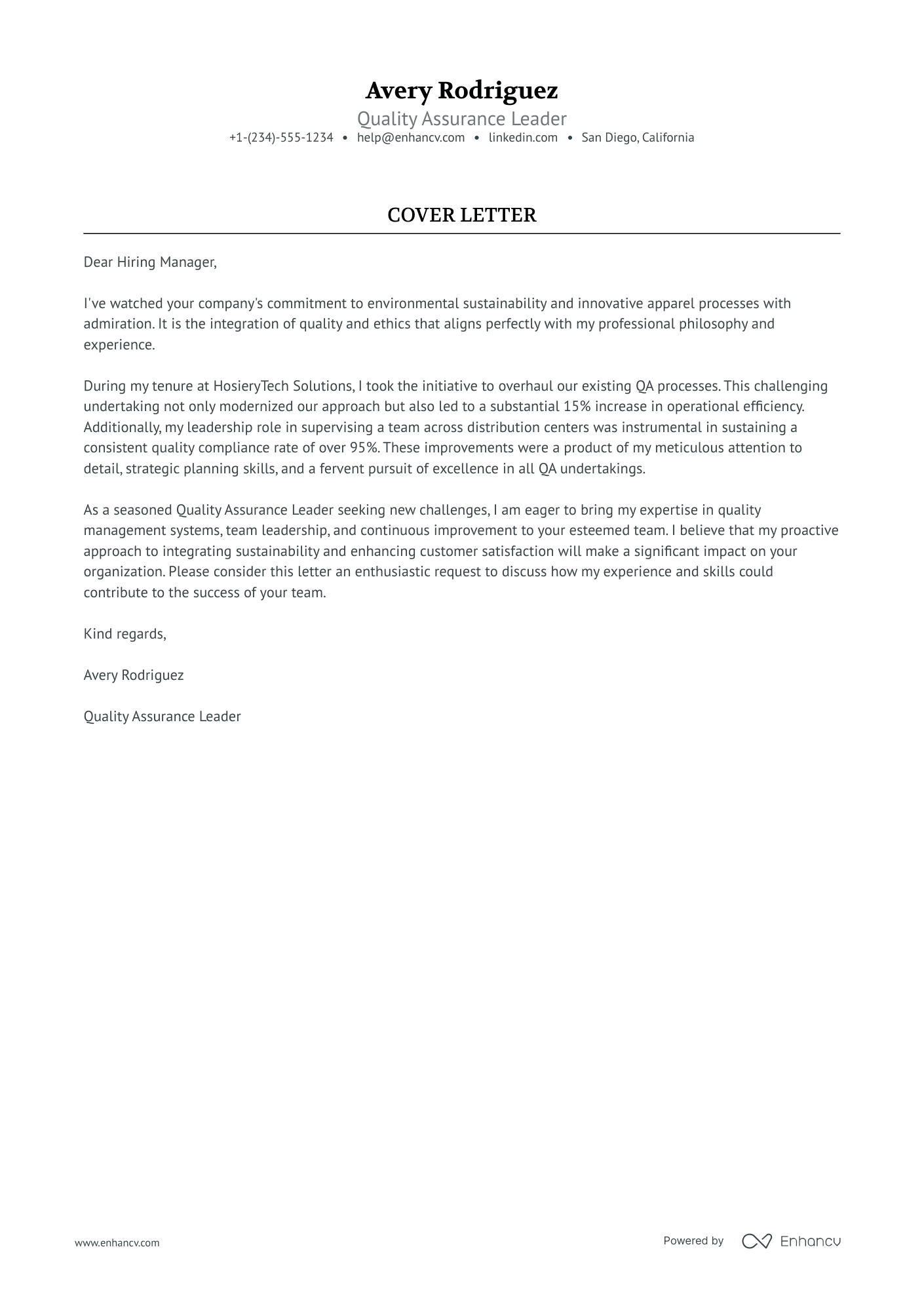 Quality Supervisor Resume Example