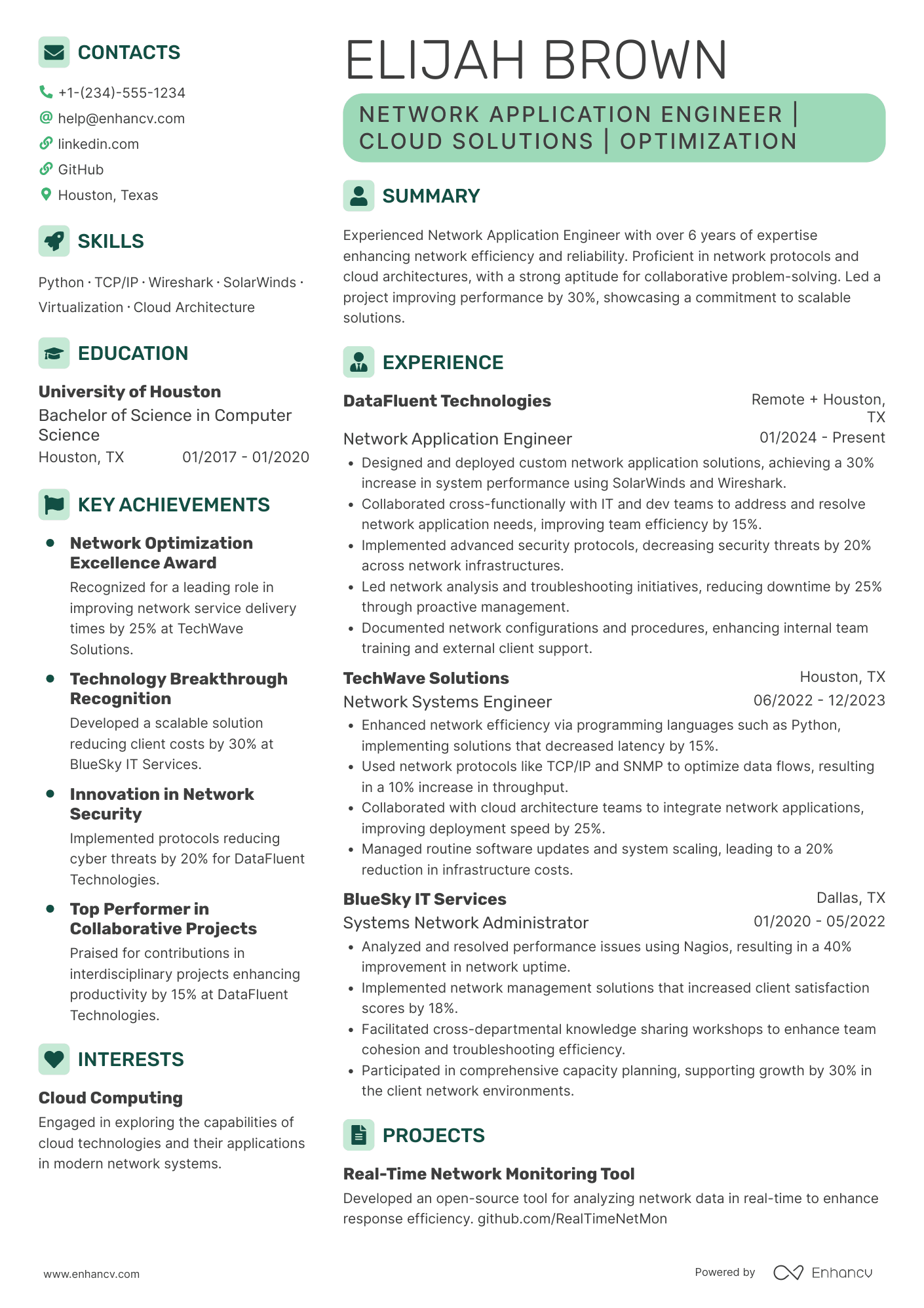 Network Application Engineer Resume Example