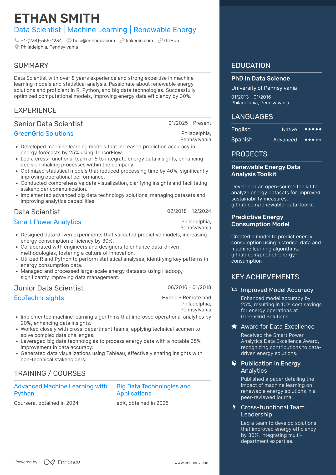 PhD Data Scientist Resume Example
