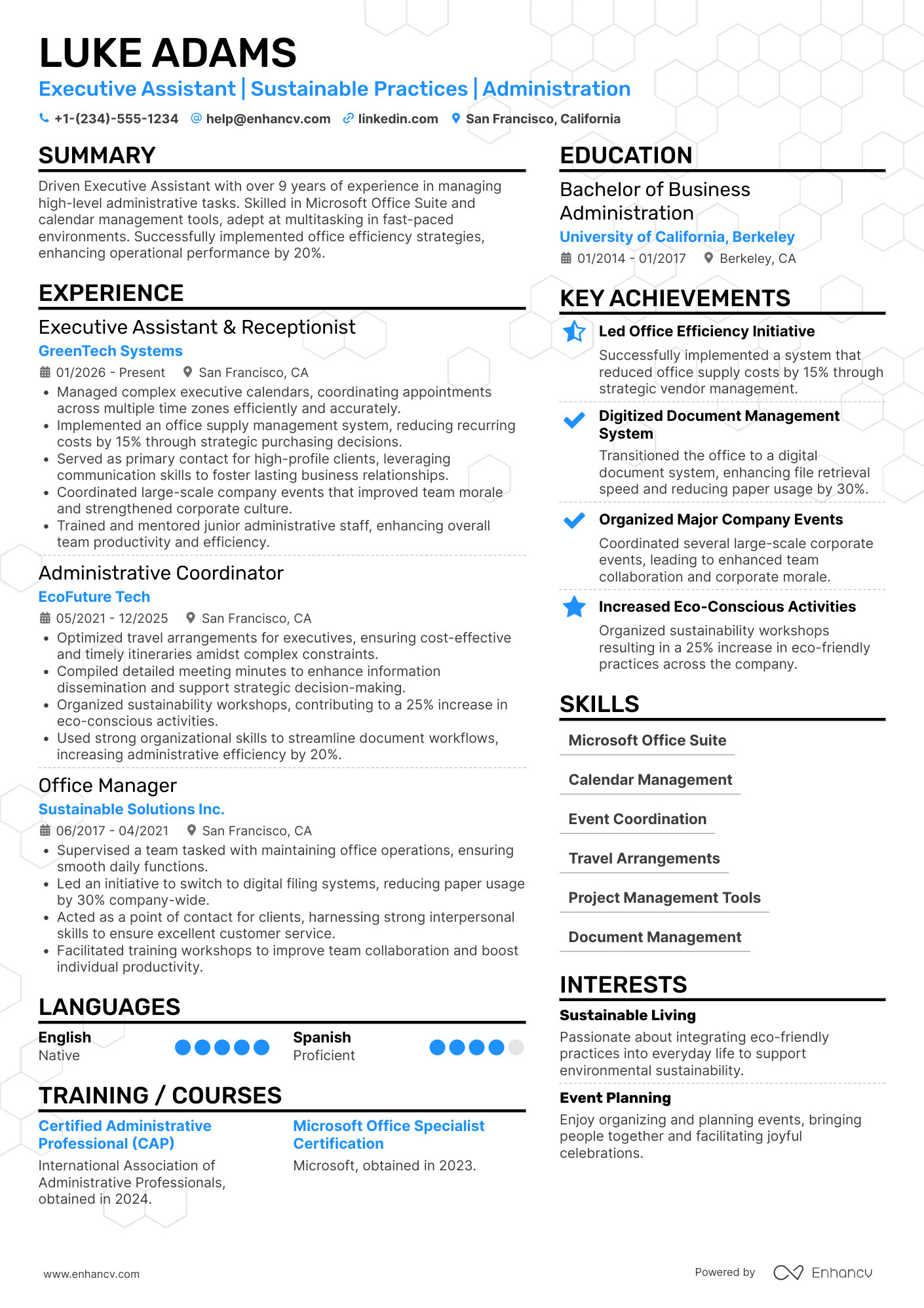 Executive Assistant & Receptionist Resume Example