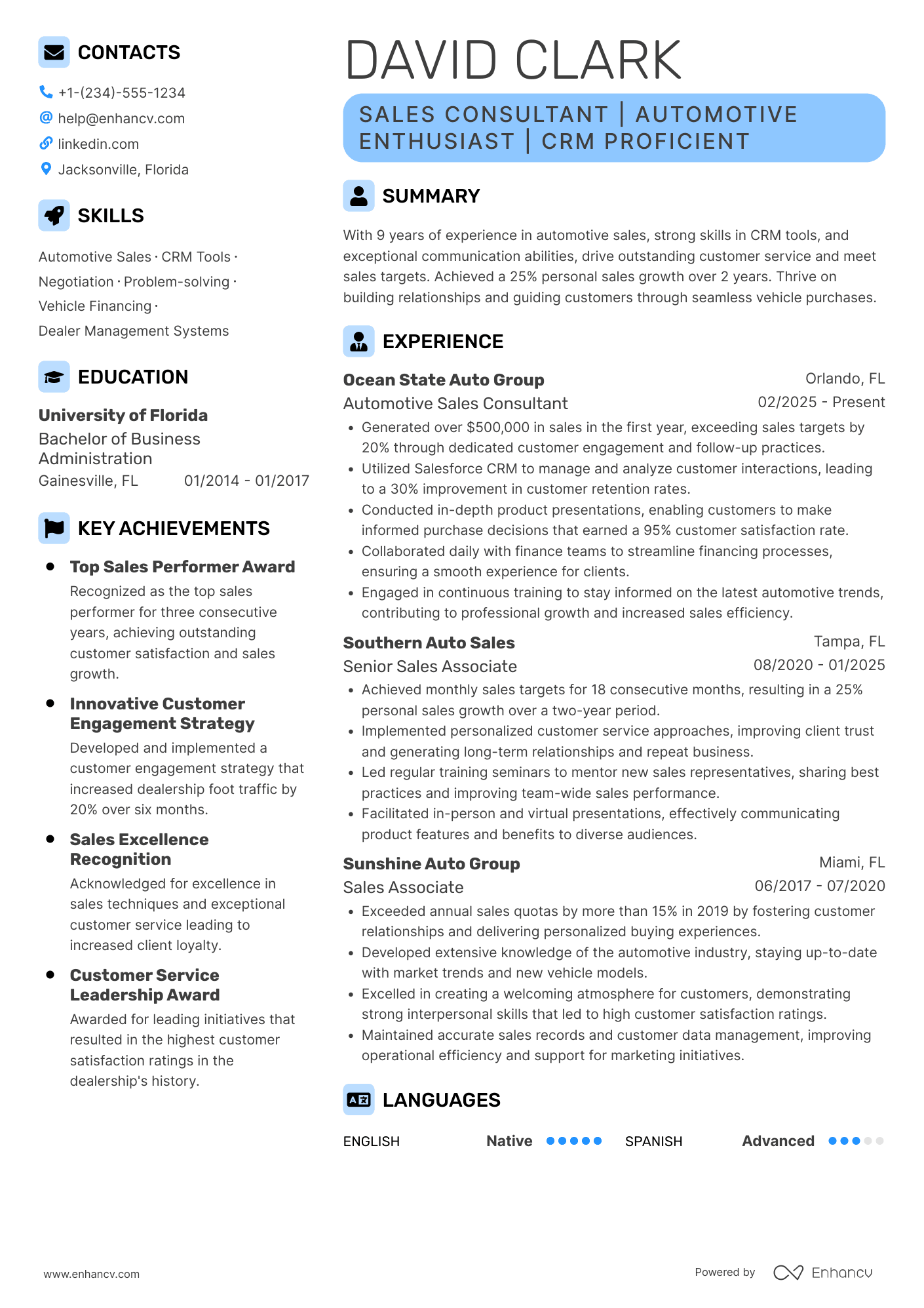 Automotive Sales Consultant Resume Example