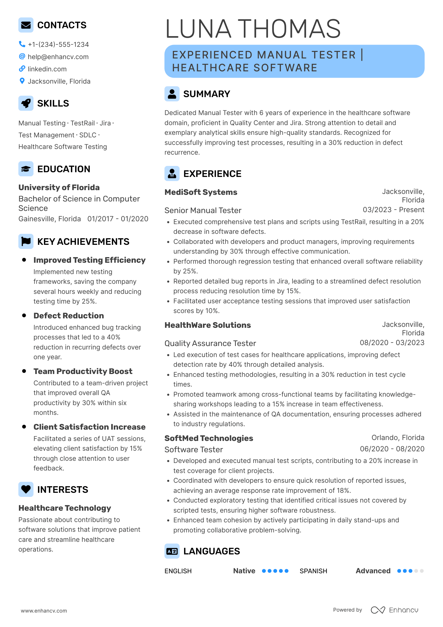 Manual Tester 5 Years Experience Resume Example