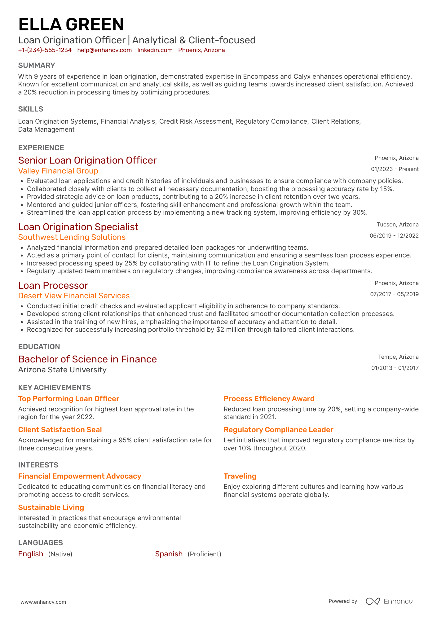 Loan Origination Officer Resume Example