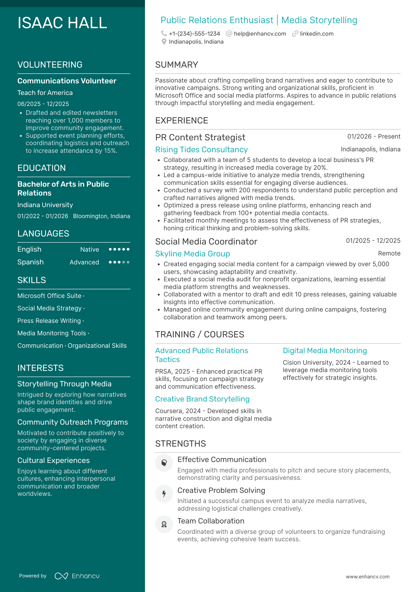 Public Relations Intern Resume Example