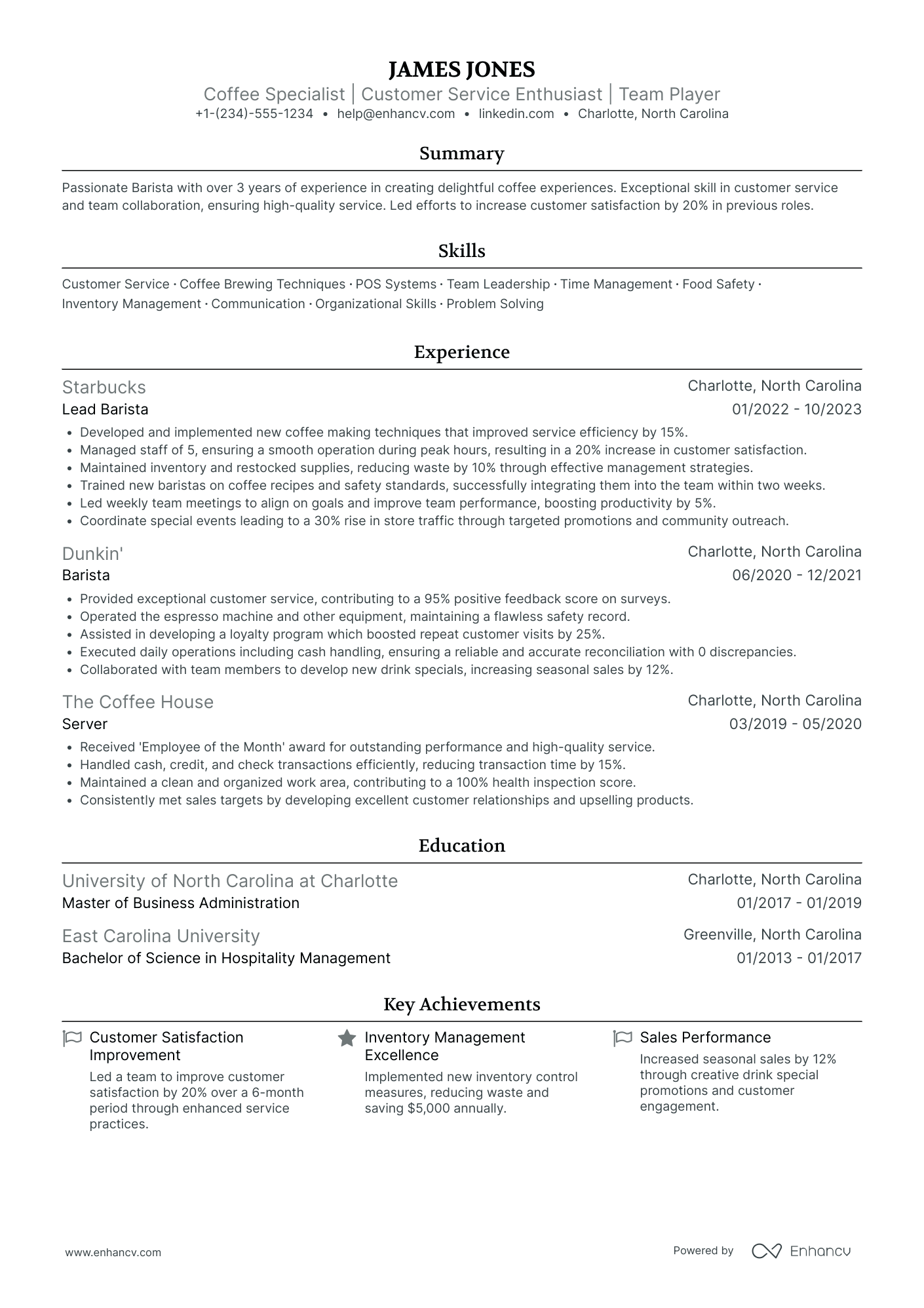 Latte Art Barista Resume Example