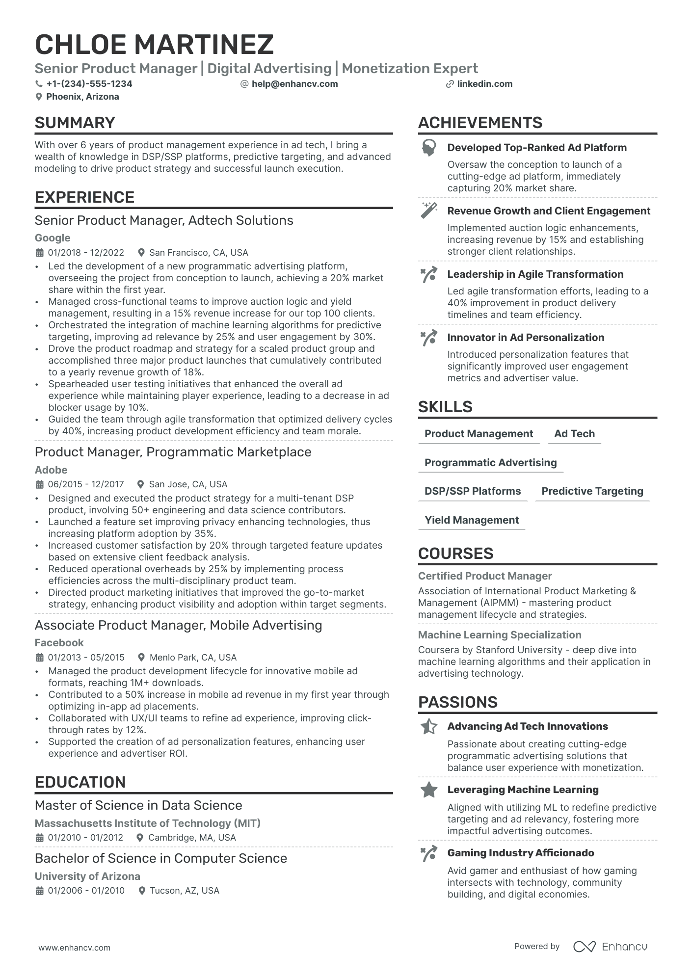 Principal Product Manager Resume Example