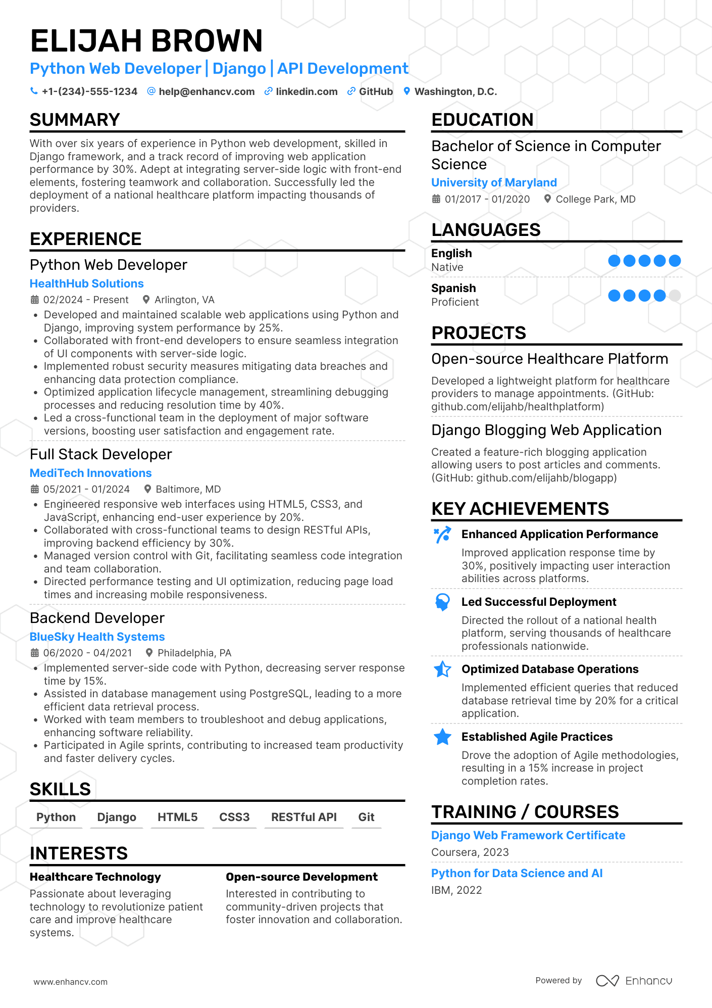 Python Web Developer Resume Example