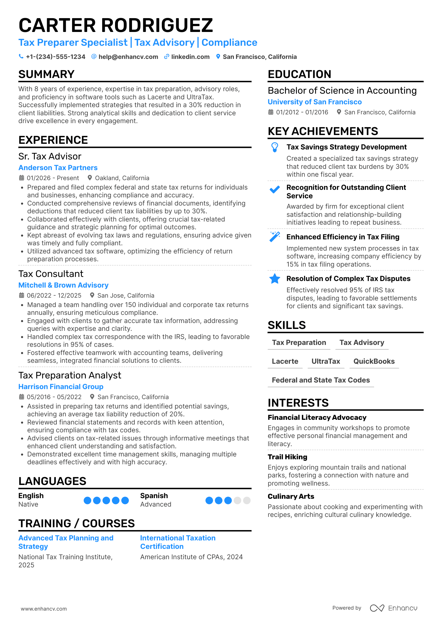 Tax Preparer Specialist Resume Example