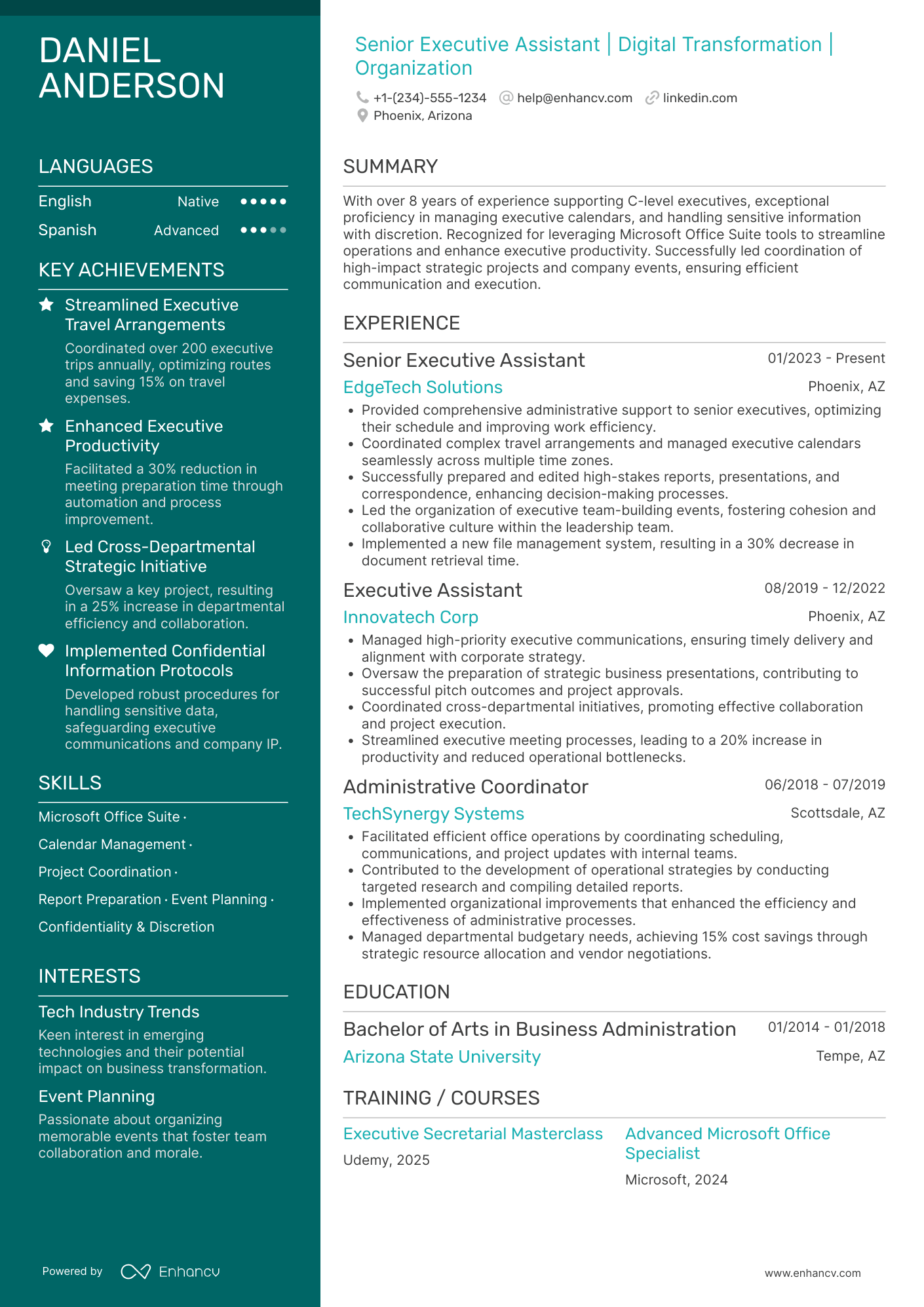 Senior Executive Assistant Resume Example