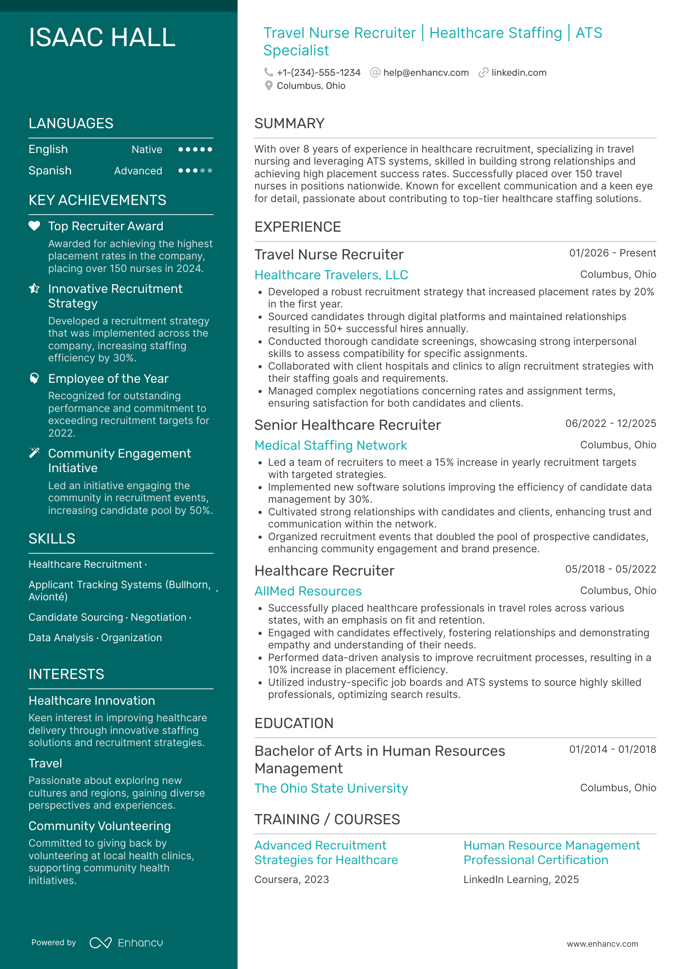 Travel Nurse Recruiter Resume Example