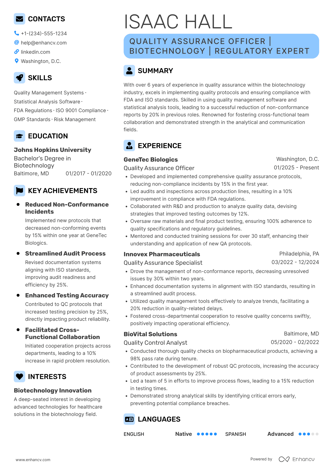 Quality Assurance Officer Resume Example