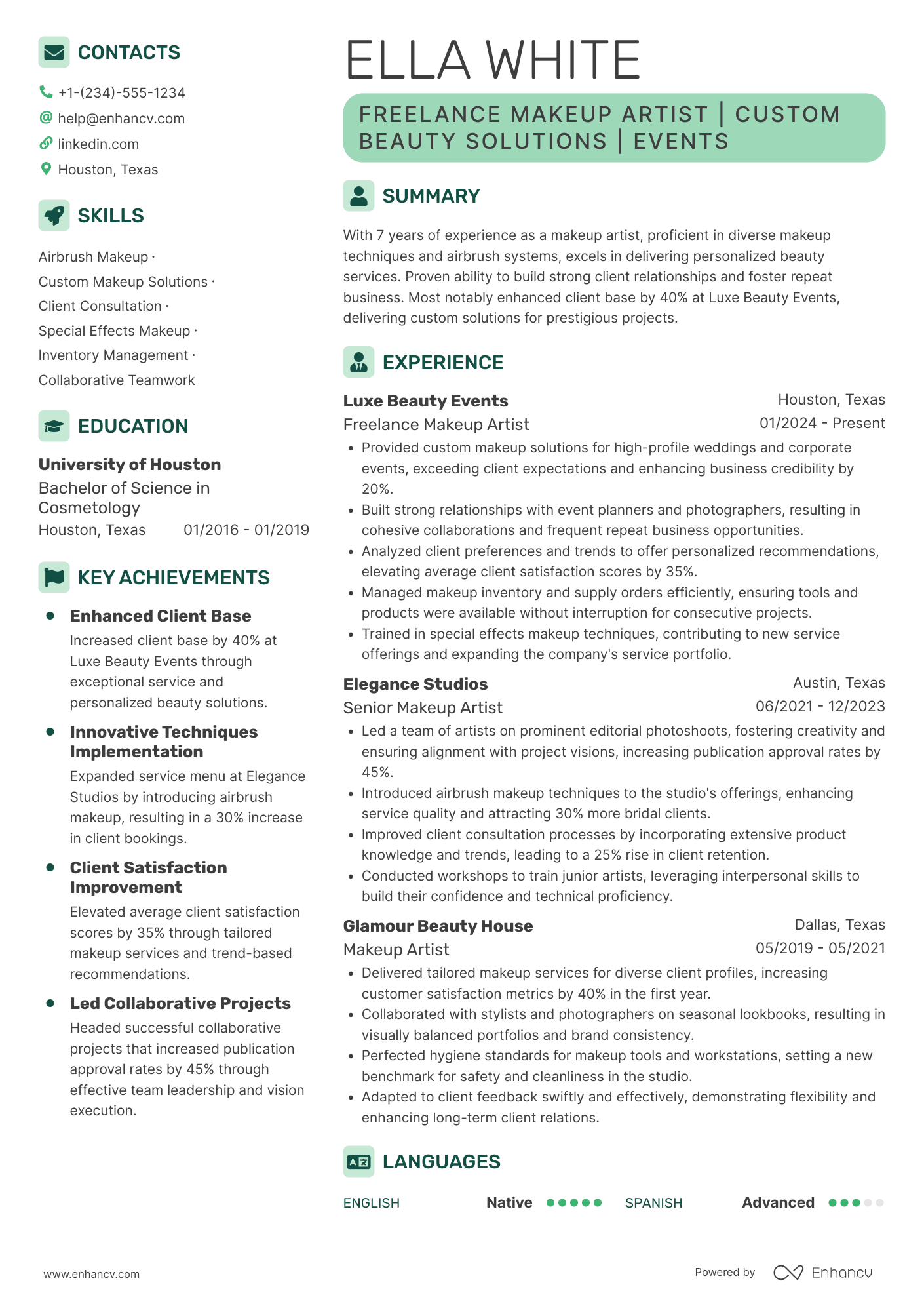 Freelance Makeup Artist Resume Example