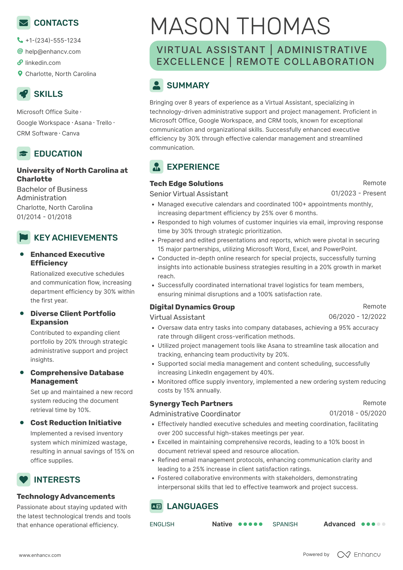 Work from Home Virtual Assistant Resume Example