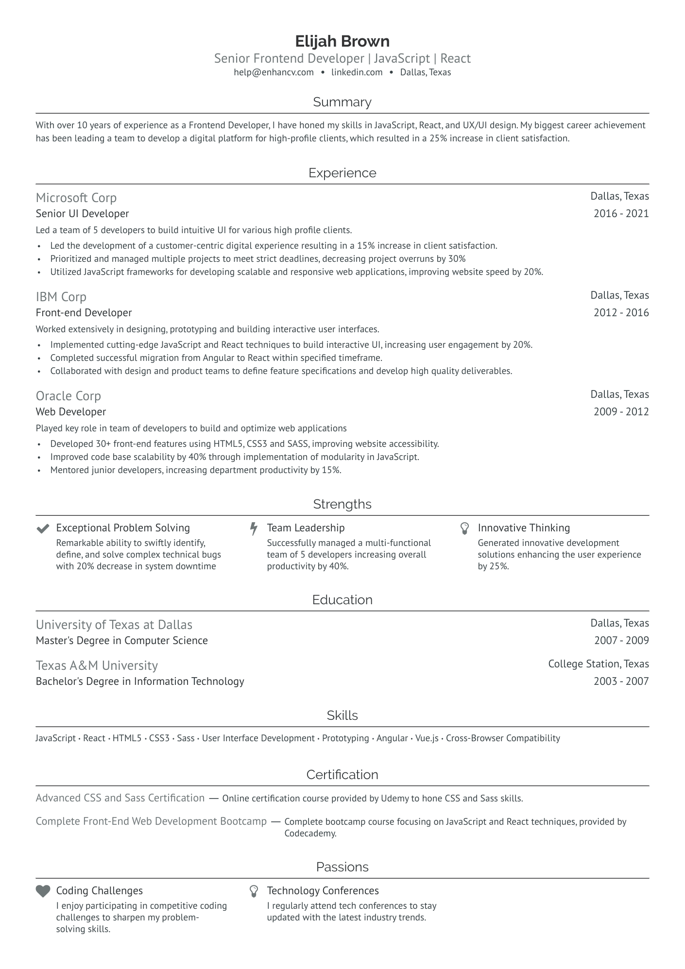 Senior UI Developer Resume Example