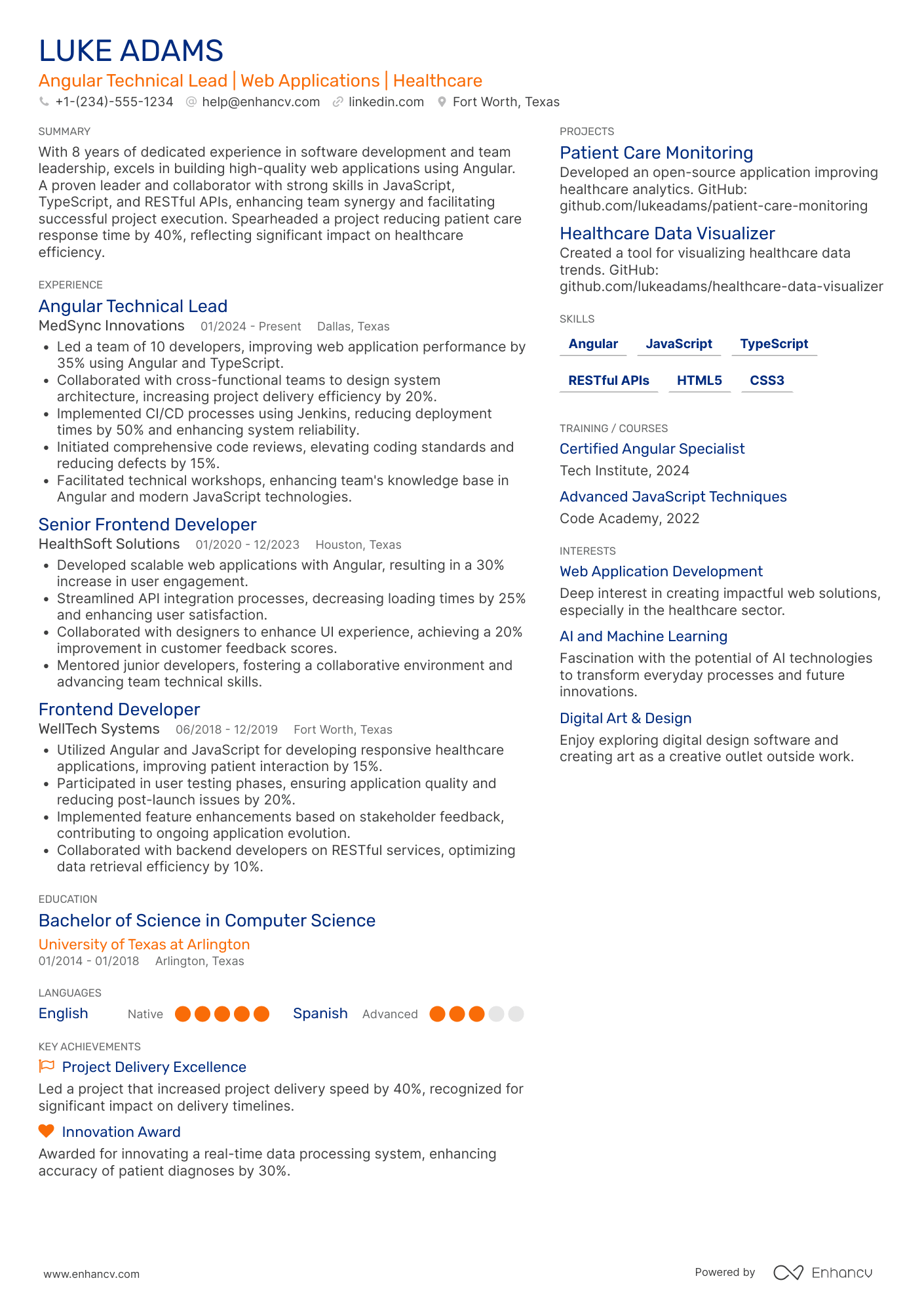 Angular Technical Lead Resume Example