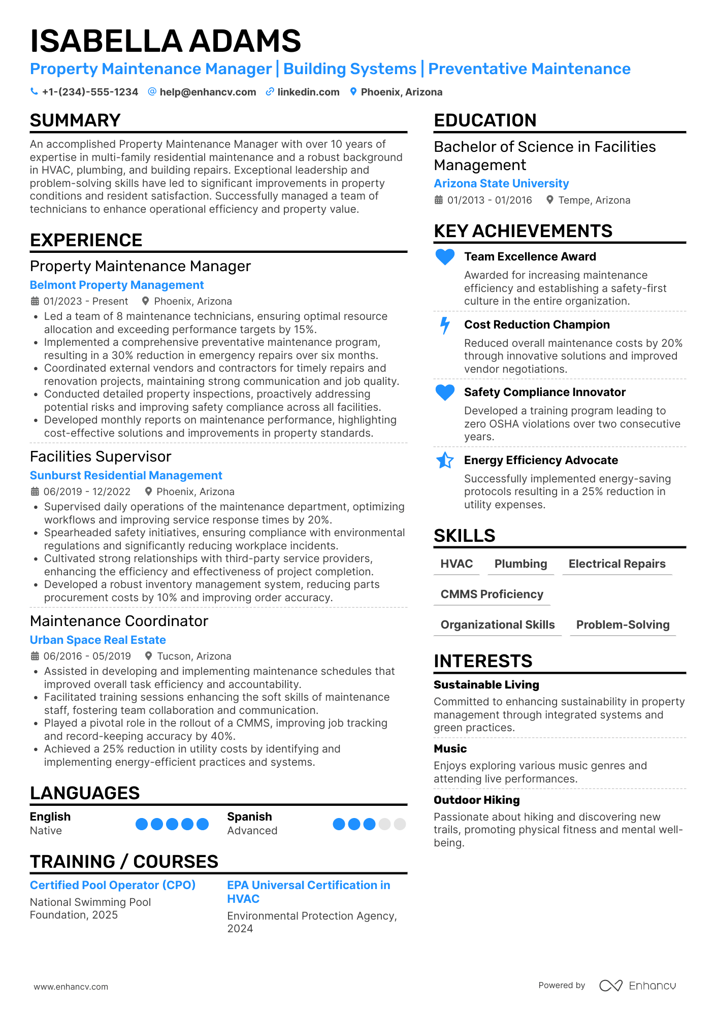 Property Maintenance Manager Resume Example