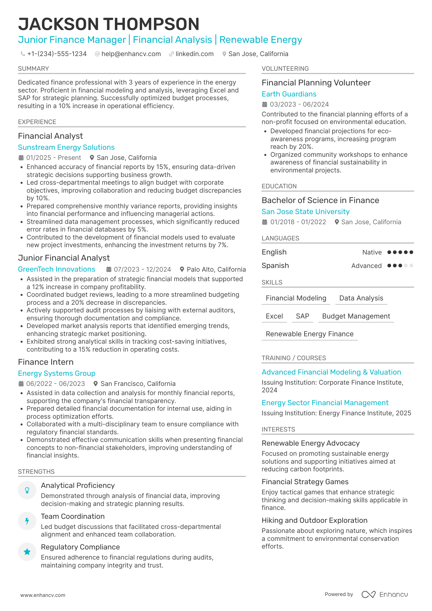 Junior Finance Manager Resume Example